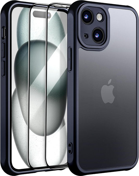 NINDOO [3 In1 for Iphone 15 plus Case, [Anti-Yellowing] [Military-Grade Protection] [With 2 Pcs Screen Protector] Full-Body Protective Matte Hard Back Phone Case. (Black)…  biaoyitong   