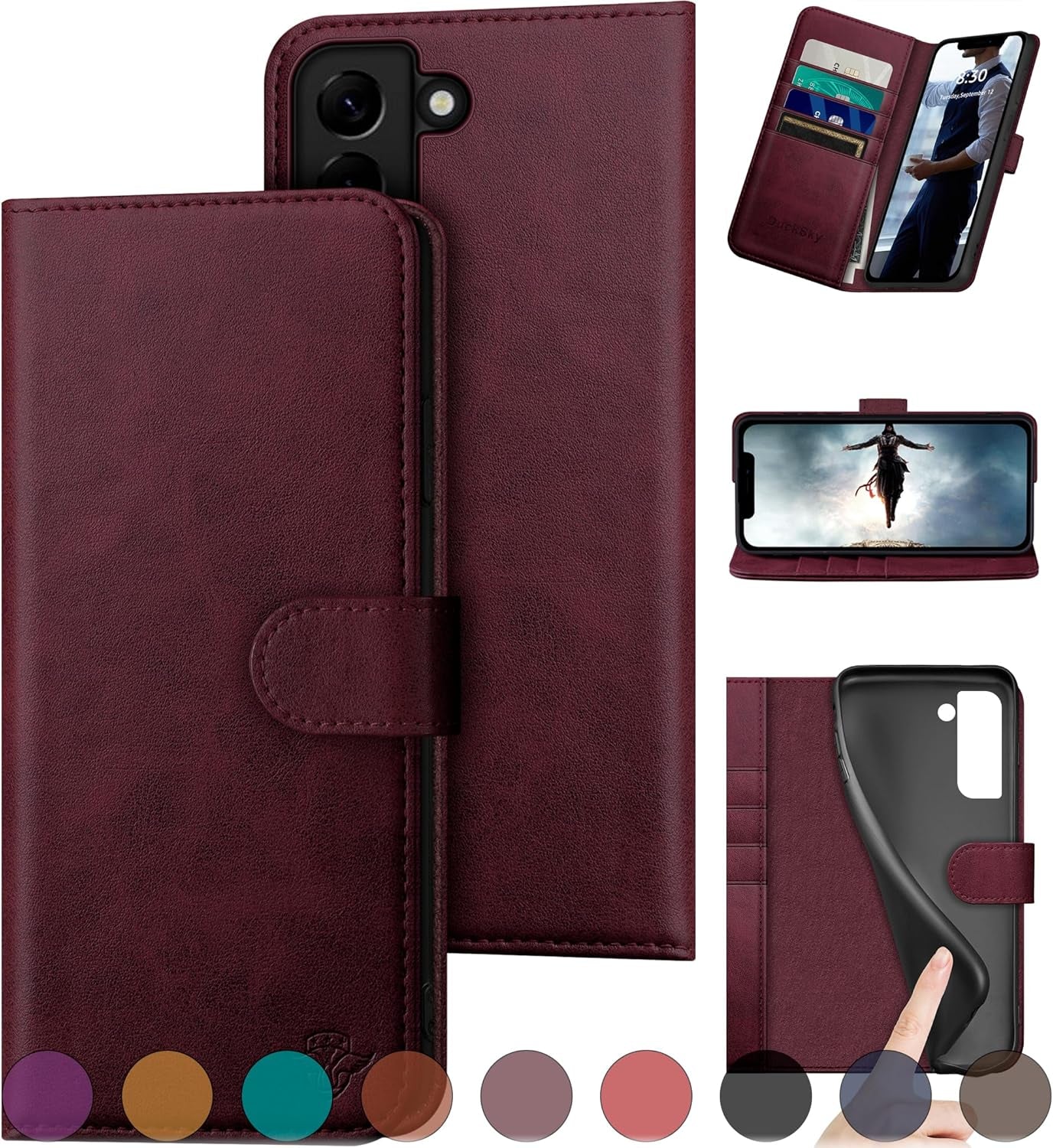 For Samsung Galaxy S22 Genuine Leather Wallet Case 【RFID Blocking】【4 Credit Card Holder】【Real Leather】 Flip Folio Book Phone Case Protective Cover Women Men for S22 Case Purple