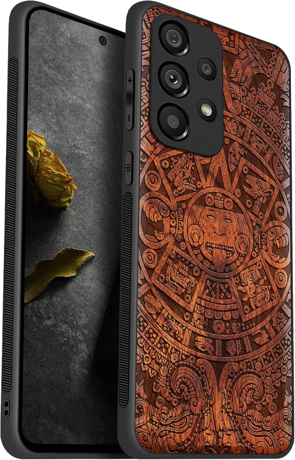 Carveit Wood Case for Samsung Galaxy A53 5G Case [Natural Wood & Black Soft TPU] Shockproof Protective Cover Unique Wooden Case Compatible with Galaxy A53 5G Case (Mayan Symbols Calendar-Blackwood)