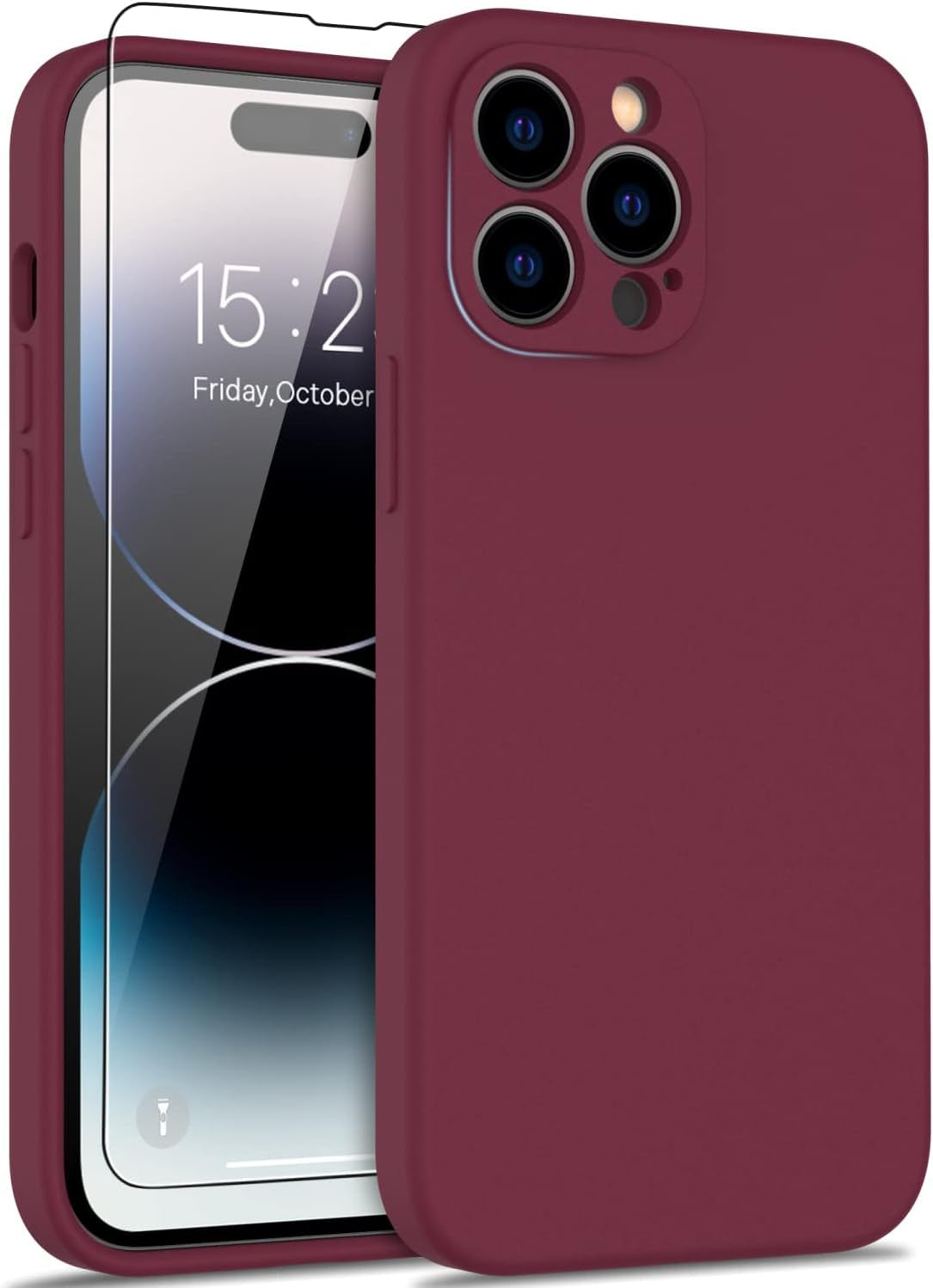 DEENAKIN Compatible with Iphone 14 Pro Max Case with Screen Protector,Enhanced Camera Cover,16Ft Drop Tested Soft Silicone Gel Rubber,Slim Protective Phone Case 6.7" Light Brown  DEENAKIN Wine Red  