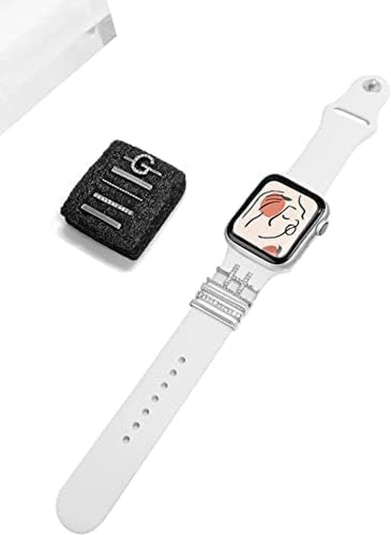 Charms for Apple Watch Band 38Mm 41Mm 42 Mm 44Mm 45Mm 40Mm 49Mm Women, Diamond + Metal Jewellery Decorative Ring Loops for Iwatch Series 8 7 6 5 4 3 SE, Galaxy Watch 5/Pro/4 Strap (H)