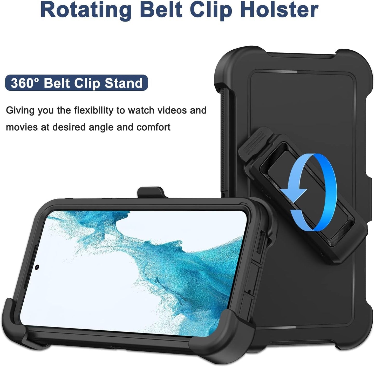 For Samsung Galaxy S22 plus Case with Belt Clip Holster, 2X Screen Protector, [Military Grade Protection] Heavy Duty Full Body Shockproof Rugged Protective Cover for Samsung S22 plus 5G (Black)