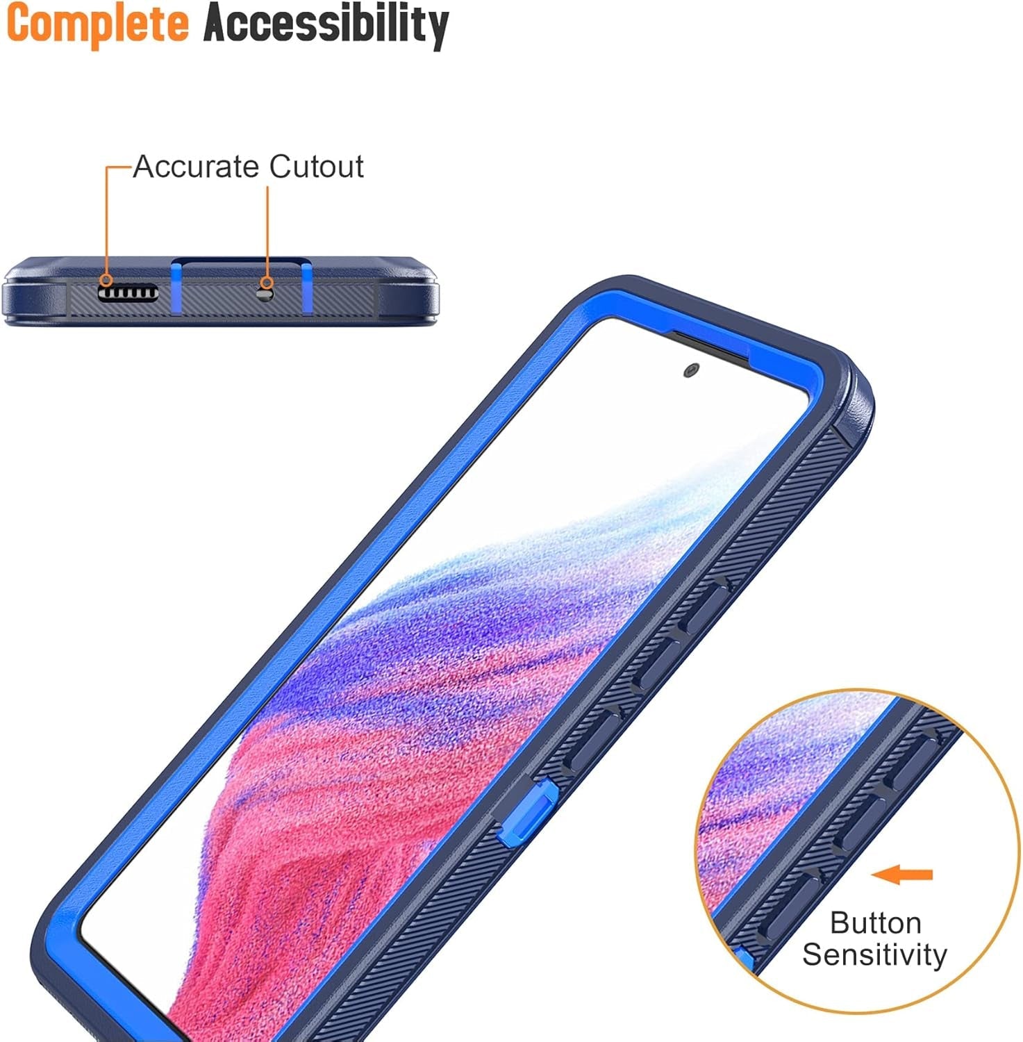 Designed for Samsung Galaxy A53 5G Case with Belt Clip & Kickstand, Full-Body Triple Layers Rugged Case with Screen Protector for Samsung Galaxy A53 5G 6.5 Inch Phone (Navy+Blue)
