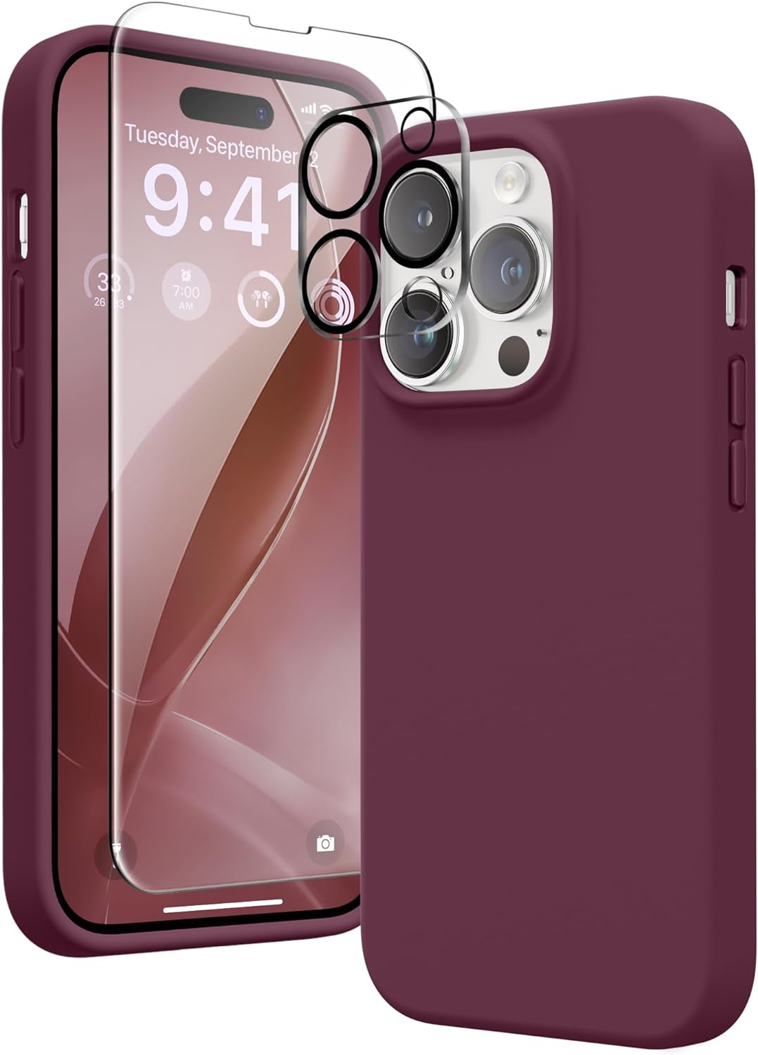 GONEZ for Iphone 14 Pro Case, with 2 Pack Screen Protector + 2 Pack Camera Lens Protector, Soft Anti-Scratch Microfiber Lining, Shockproof Protective Liquid Silicone Phone Cover 6.1'', Blue  GONEZ   