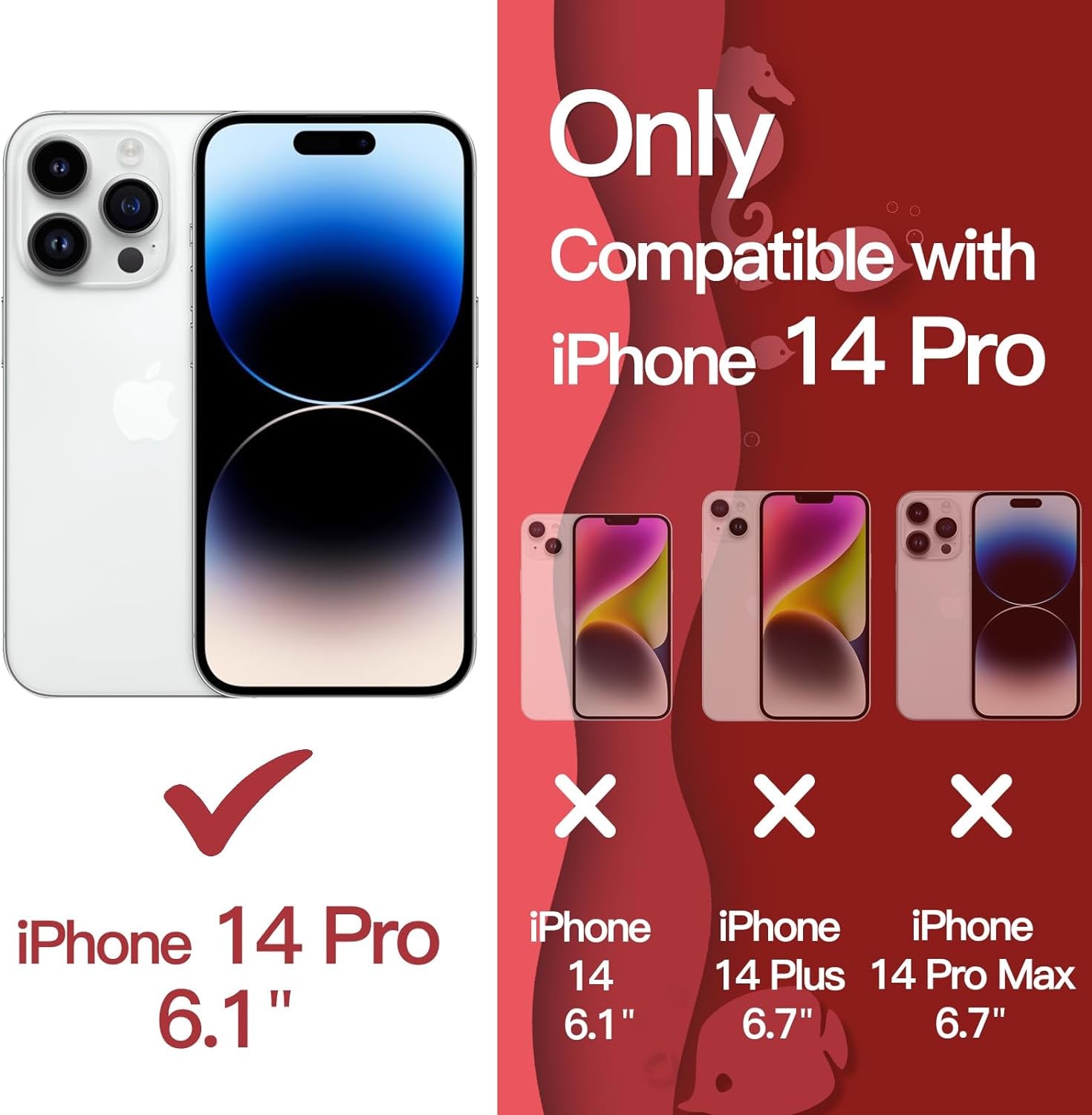 Jetech Cute Case for Iphone 14 Pro 6.1-Inch, Wave Frame Curly Shape Shockproof Phone Cover for Women and Girls, Clear Hard PC Back (Red)  JETech   