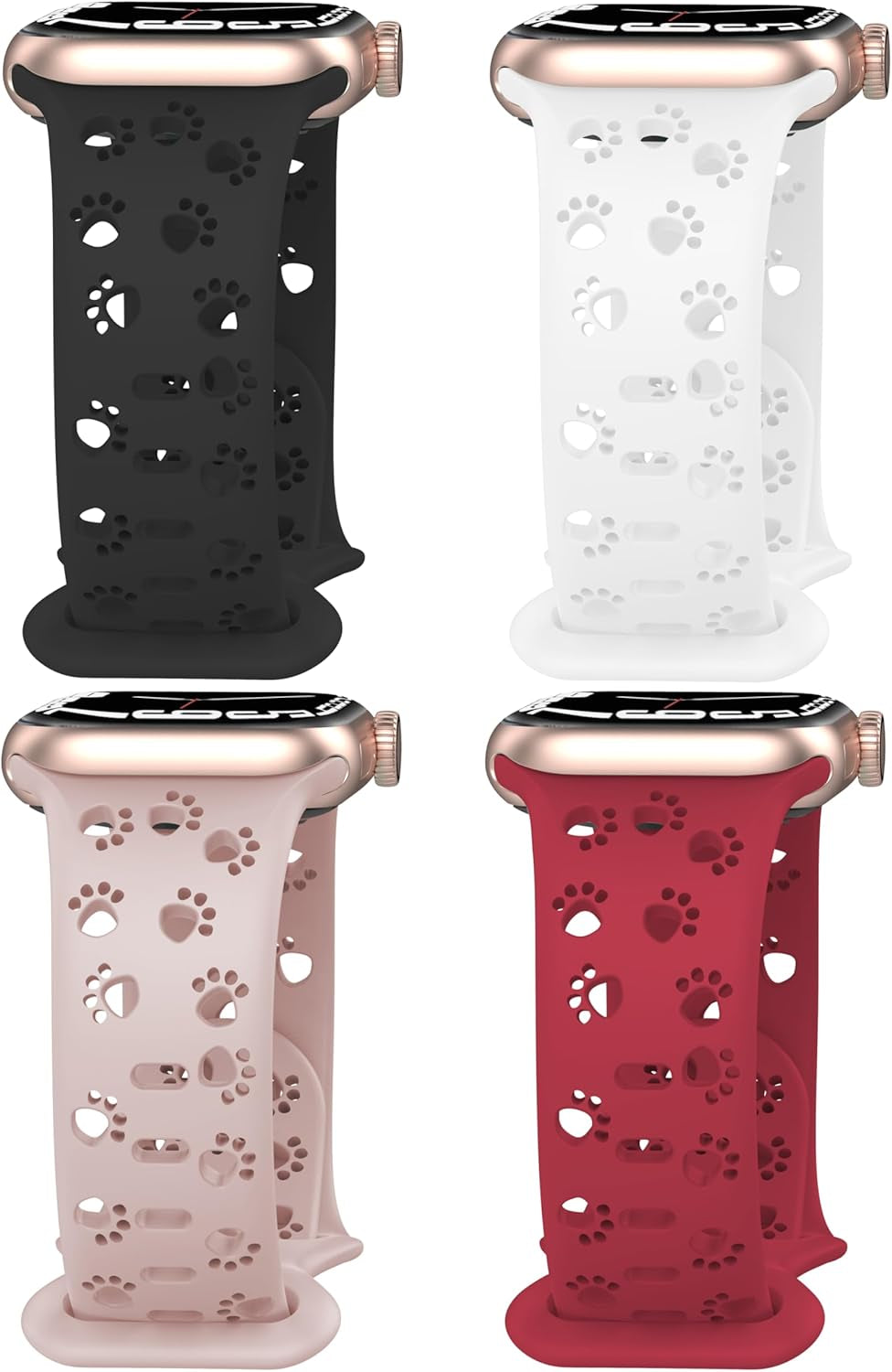 4 Pack Silicone Bands Compatible with Apple Watch Band 38Mm 40Mm 41Mm 42Mm 44Mm 45Mm 49Mm, Hollow-Out Design Wristbands Soft Sport Breathable Watch Bands for Iphone Iwatch Ultra SE Series 9 8 7 6 5 4 3 2 1