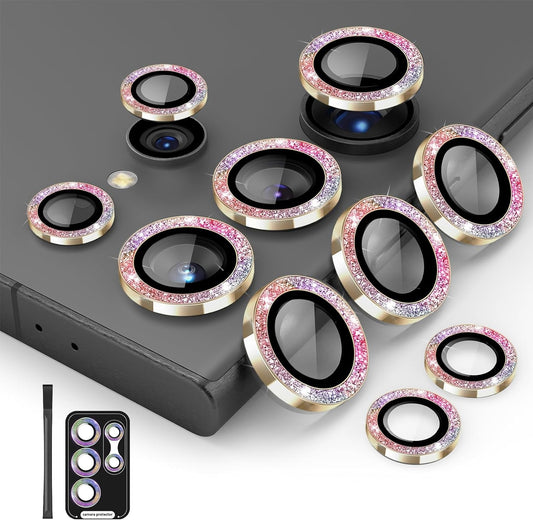 For Galaxy S24 Ultra Camera Lens Protector Glitter Bling Individual Aluminium Alloy Ring 9H Tempered Glass Decorative Accessories Camera Cover for Samsung Galaxy S24 Ultra Glitter Colorful