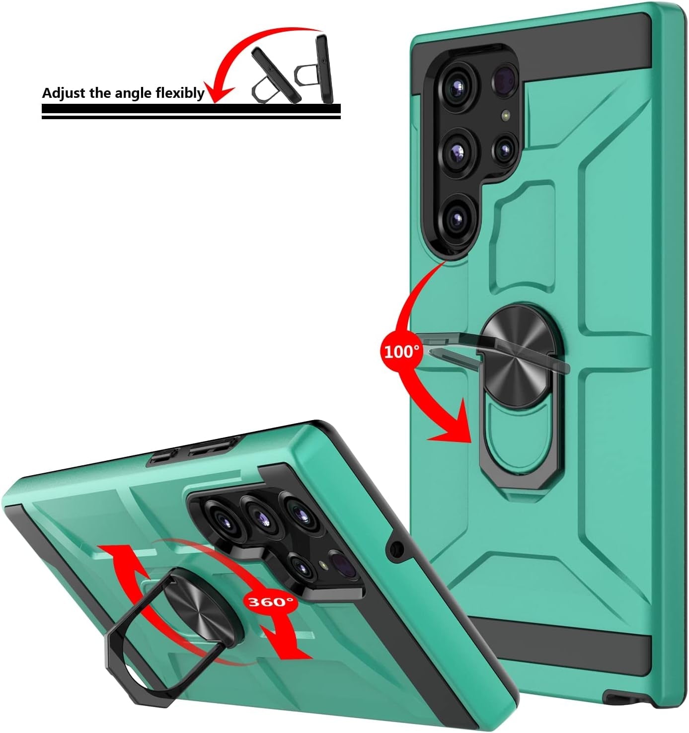 For Samsung Galaxy S22 Ultra Case with Screen Protector, 360 Rotate Ring Kickstand [Work with Magnetic Car Mount], Military Grade Shockproof Phone Case for Samsung S22 Ultra 6.8 Inch, Turquoise