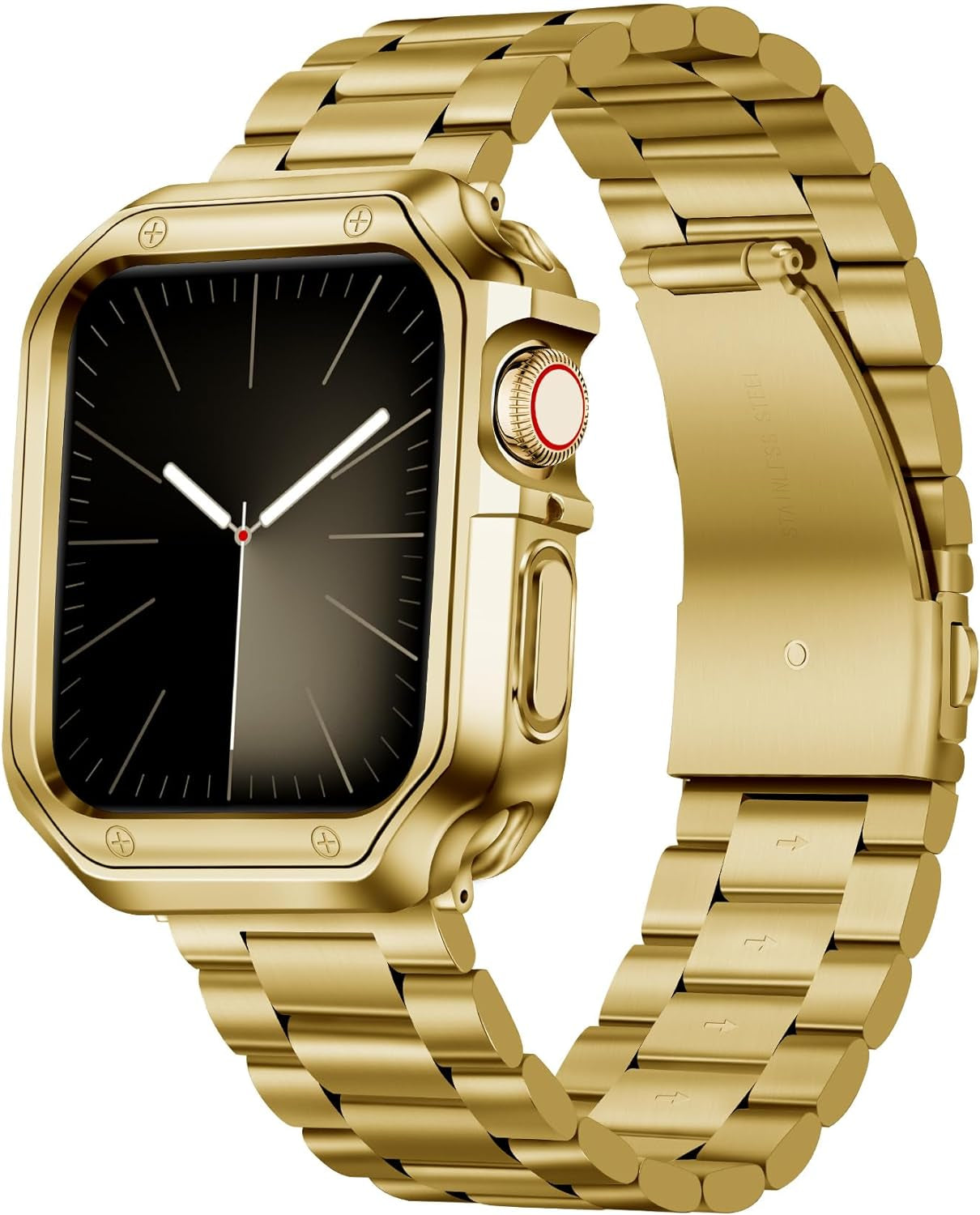 BINLUN Compatible with Apple Watch Band 45Mm 44Mm 42Mm 41Mm 40Mm 38Mm Matte Stainless Steel Metal Watch Strap with Polished TPU Watch Case Compatible with Iwatch Bands Series 9/8/7/SE2/SE/6/5/4/3/2/1