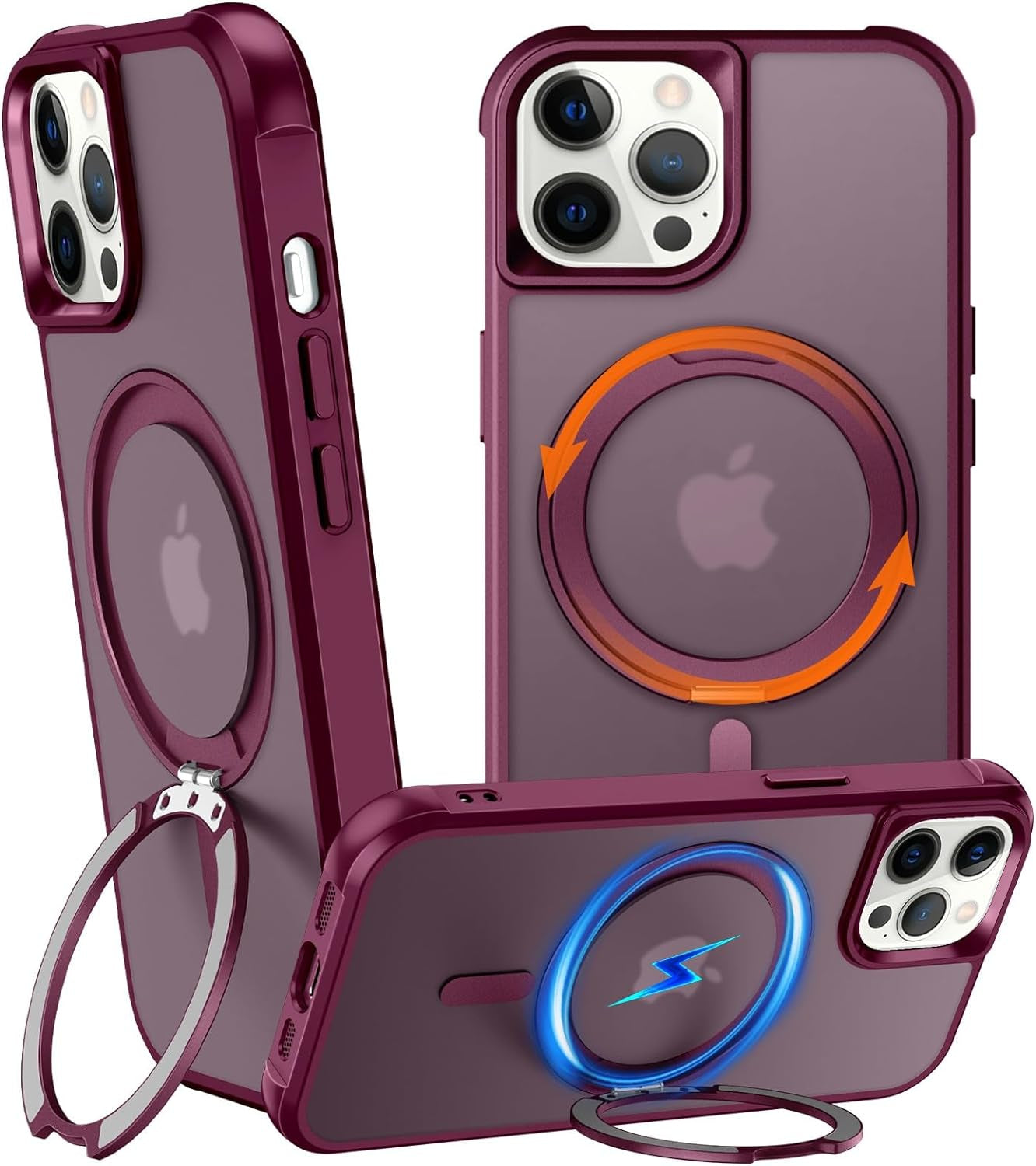 Chaofeng 360° Rotatable Stand for Iphone 15 Pro Case with Magnetic [Military Grade Drop Tested][Adjustable Kickstand] Ring Translucent Slim Hard Back Soft Edge, Purple  CHAOFEnG   