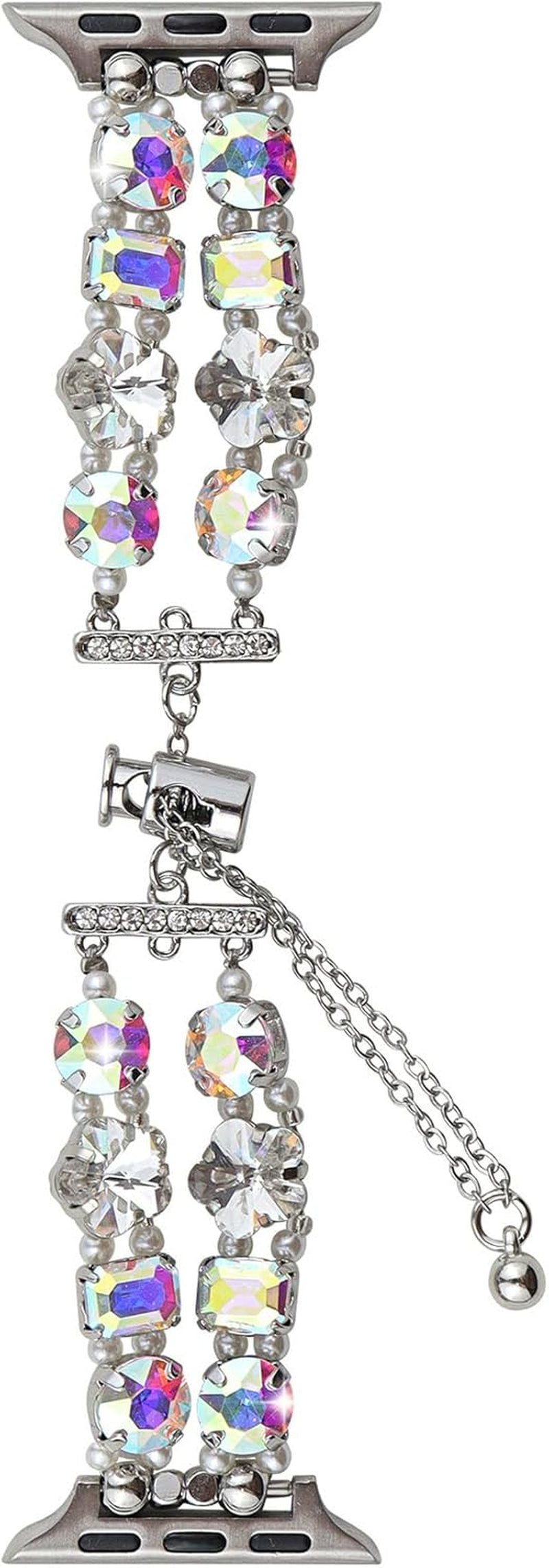 Beaded Bracelet Compatible with Apple Watch Bands 38Mm 40Mm 41Mm 42Mm 44Mm 45Mm 49Mm, Bling Diamond Jewelry Strap Fancy Adjustable Wristband for Iwatch Ultra SE Series 8 7 6 5 4 3 2 1