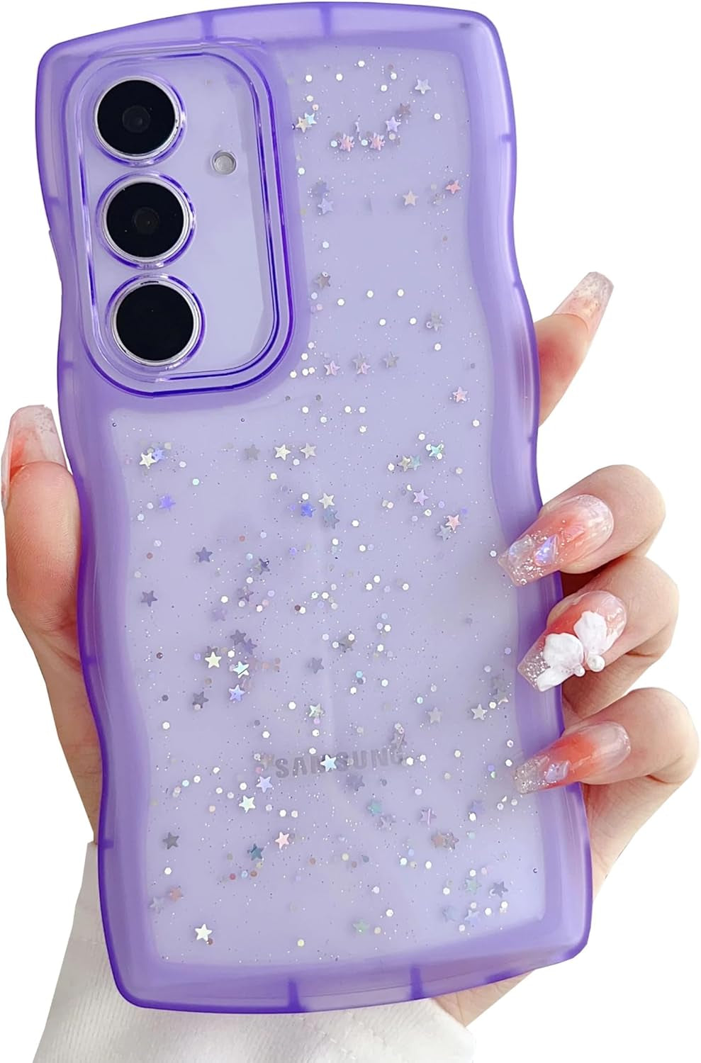 Compatible with Galaxy A53 5G Case for Women Girls Glitter Sparkly Bling Camera Lens Protector Cute Curly Wave Frame Shockproof Protective Cover Phone Case for Samsung Galaxy A53 5G(BLUE)