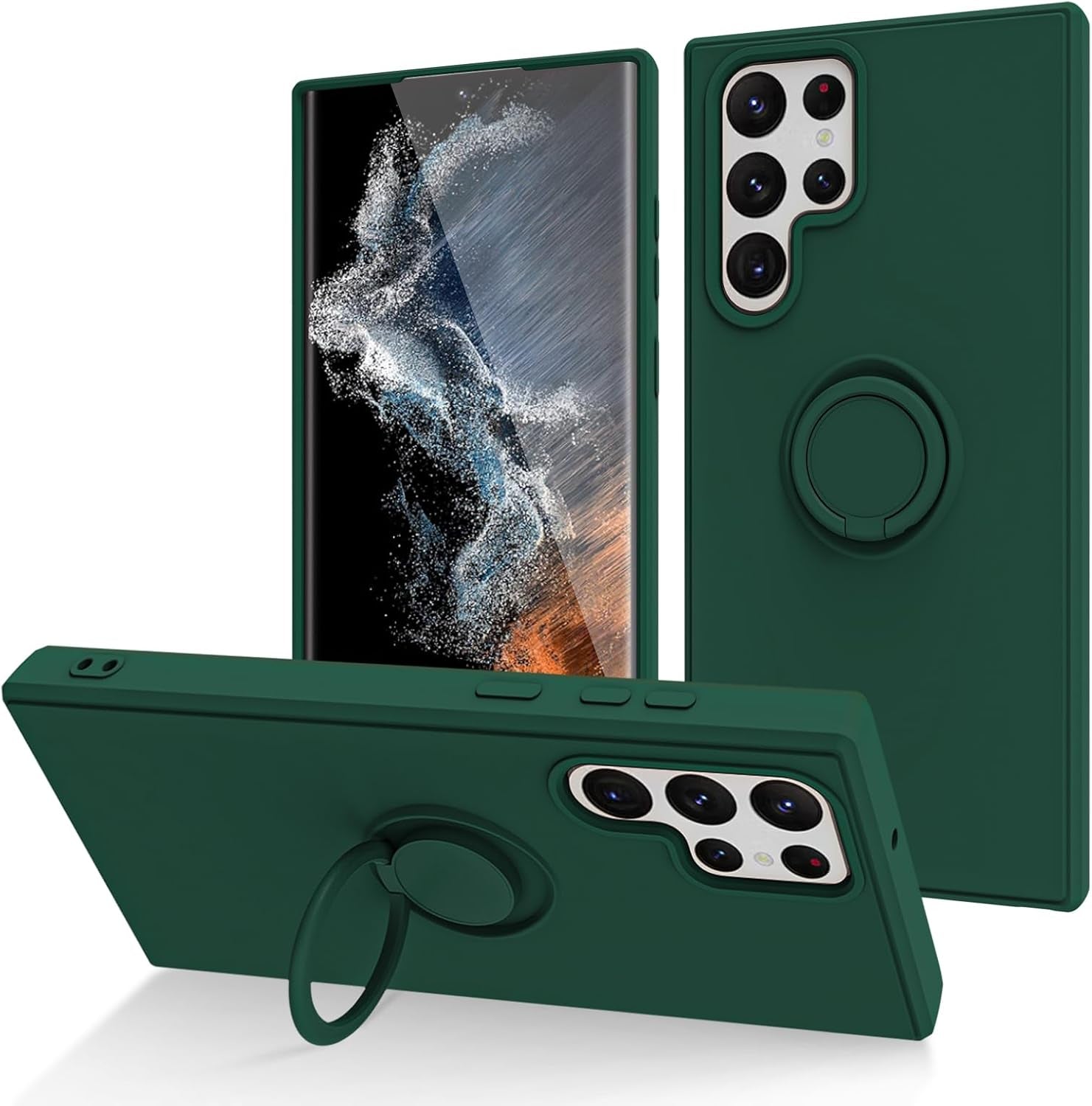 For Samsung Galaxy S22 plus Case with Magnetic Ring Holder [Premium Soft Liquid Silicone & Anti-Scratch Microfiber Liner] Slim Kickstand Protective Phone Case for Galaxy S22+ Dark Green