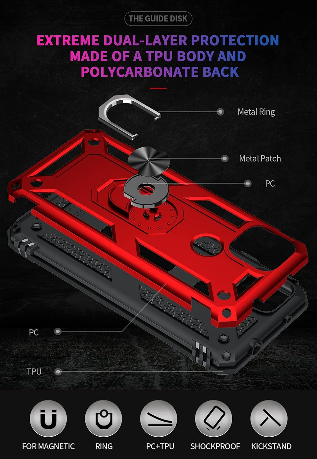 Androgate Designed for Google Pixel 5A Case with HD Screen Protectors, Military-Grade Metal Ring Holder Kickstand 15Ft Drop Tested Shockproof Cover Case for Pixel 5A 5G Red  E&M Tek   