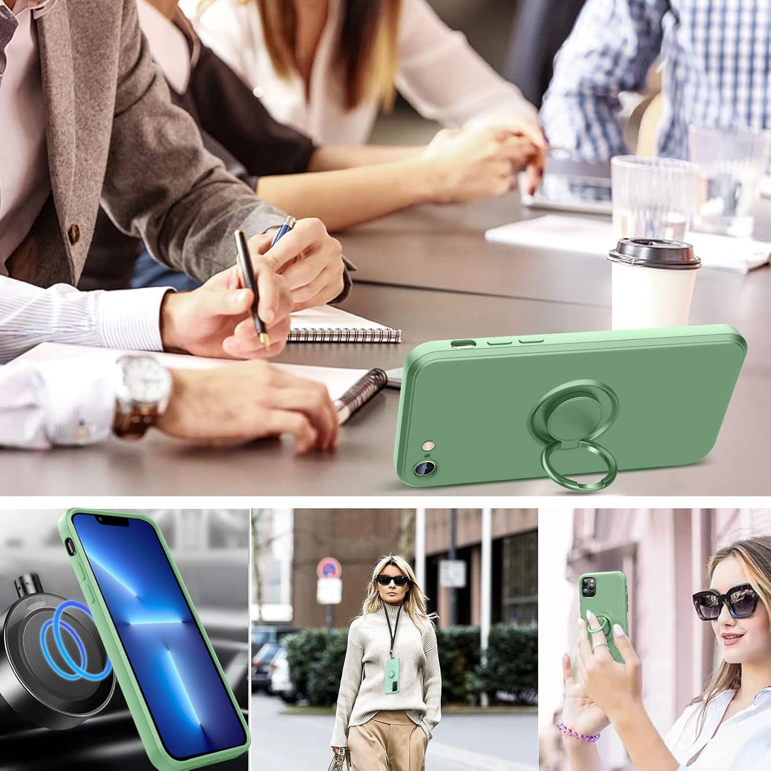 For Samsung Galaxy A53 5G Case,With 360°Rotatable Ring Holder Kickstand & Strap Lanyard Premium Liquid Silicone Slim Shockproof Protective Case for Samsung Galaxy A53 5G,Mint Green