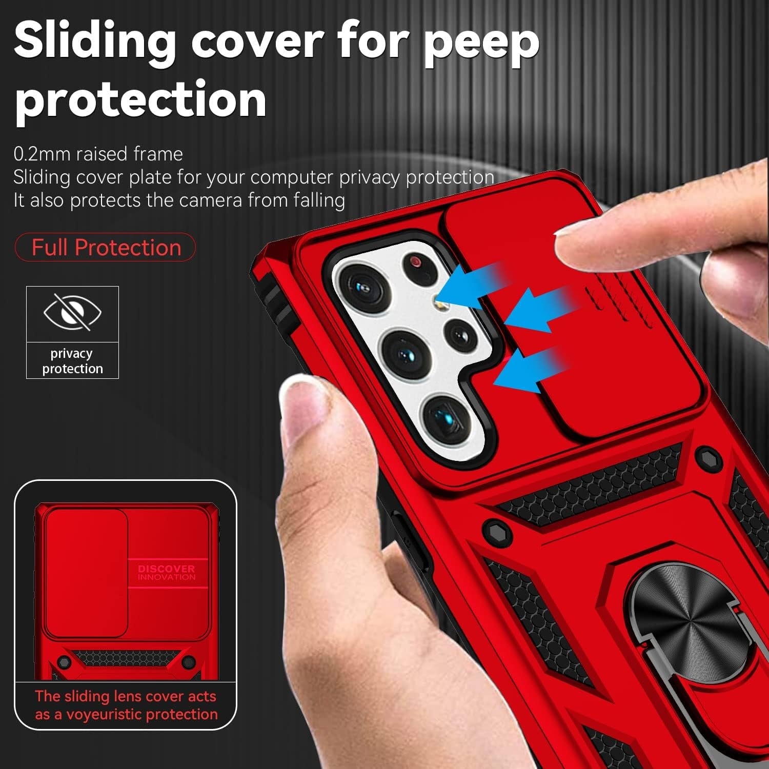 For Samsung Galaxy S22 Ultra Case,With Camera Lens Cover HD Screen Protector,[Military Grade] Ring Car Mount Kickstand Hybrid Hard PC Soft TPU Shockproof Protective Case for Galaxy S22 Ultra, Red