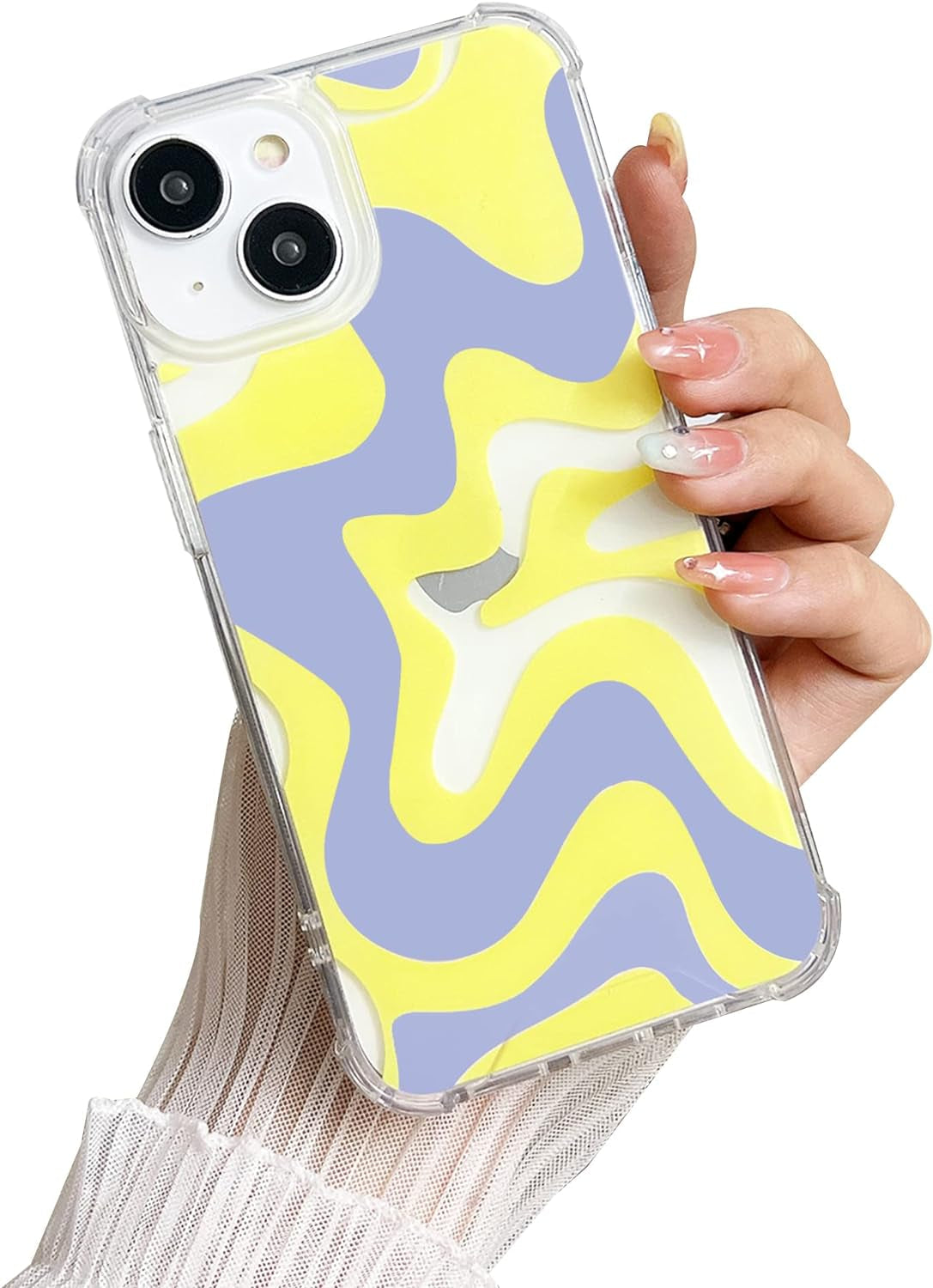 Ginkgonut Compatible with Iphone 14 Pro Case, Fashion Simple Cute Wavy Pattern Case for Women Girls Soft Tpu+Hard PC Protection Case for Iphone 14 Pro-Blue  Ginkgonut Yellow Iphone 13/14 