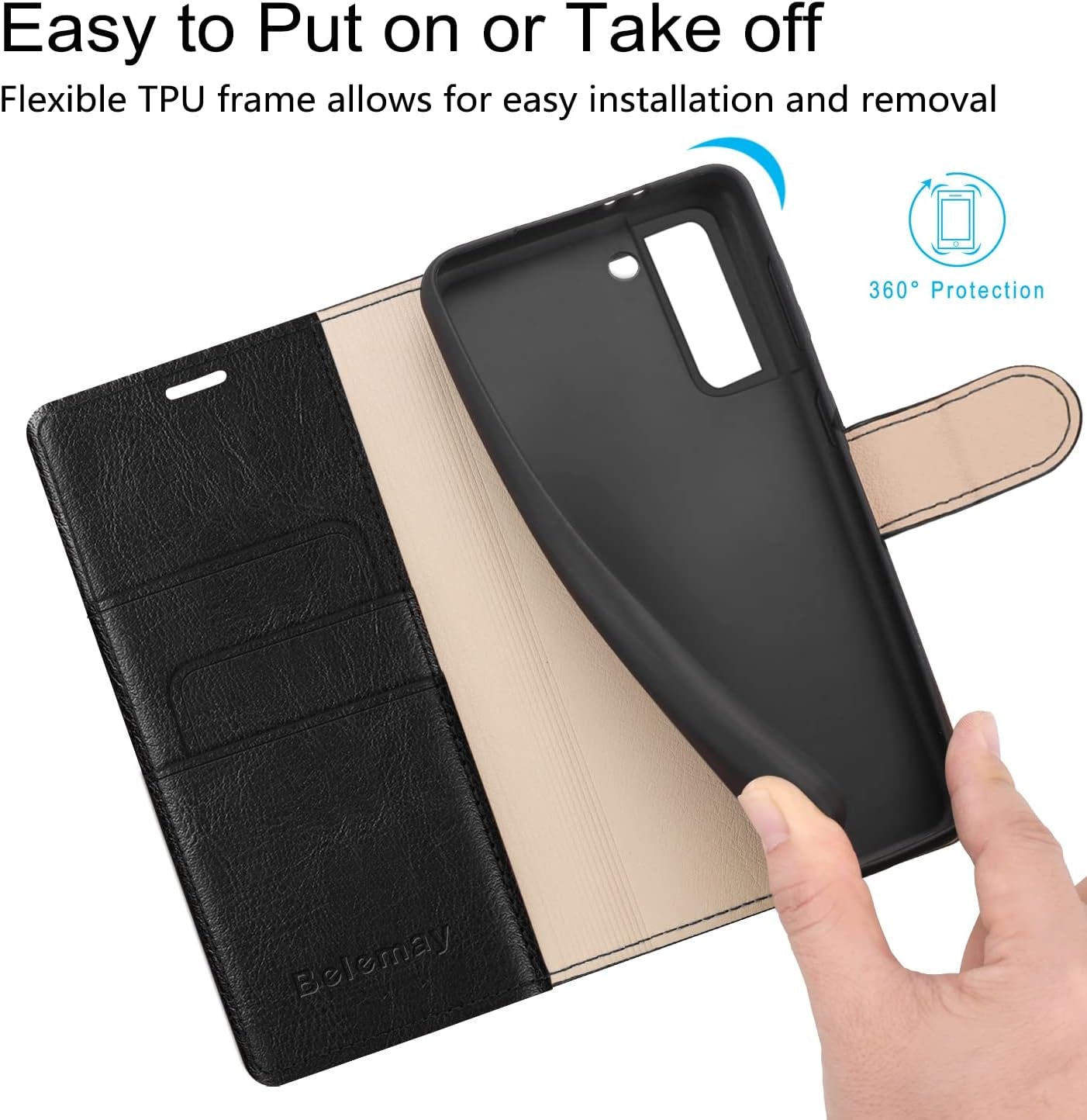 Belemay Case for Galaxy S22+ / S22 plus 5G 6.6-Inch, Genuine Leather Wallet Case RFID Blocking Credit Card Holder Kickstand Magnetic Flip Case Compatible with Galaxy S22+ / plus 6.6" 2022, Black