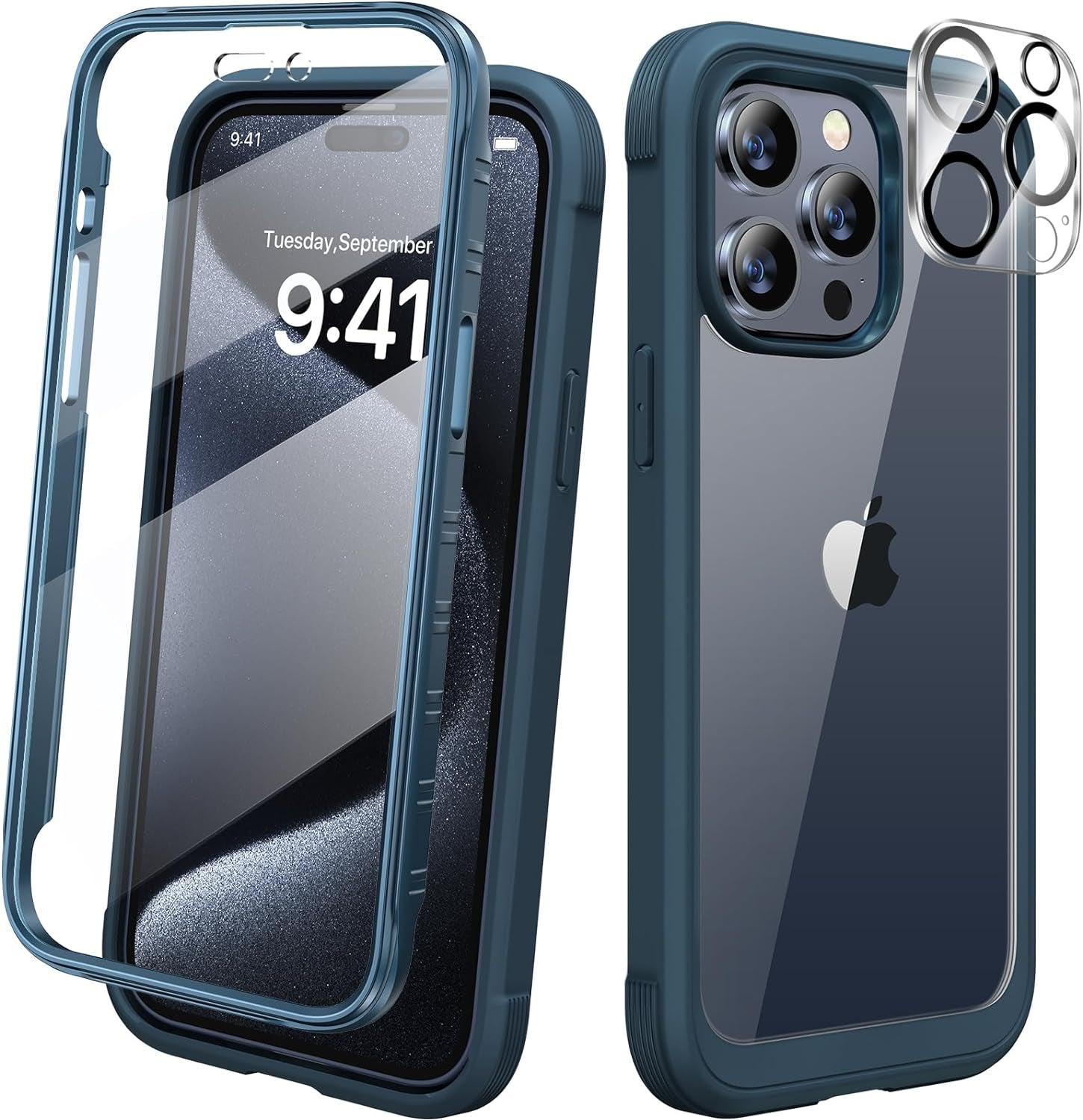 Diaclara Designed for Iphone 15 Pro Case, Full Body Rugged Case with Built-In Touch Sensitive Anti-Scratch Screen Protector, with Camera Lens Protector for Iphone 15 Pro 6.1",Frosted Clear  Diaclara Storm Blue Iphone 15 Pro Max 