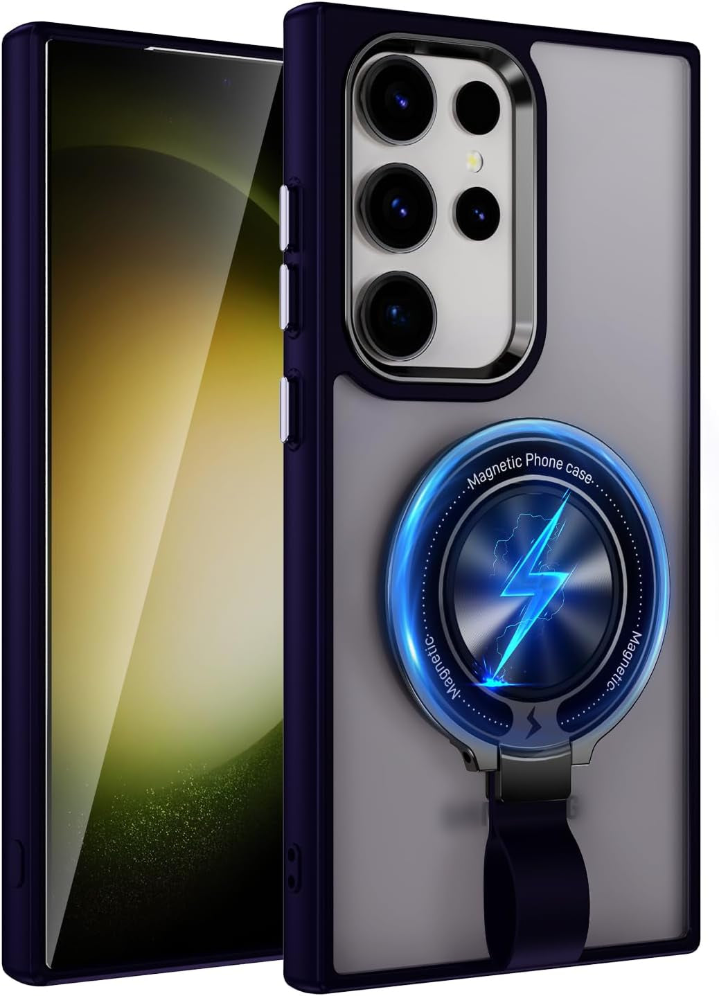 For Galaxy S22 Ultra Case with Magnetic Stand Slim Case with Soft Silicone Bumper for S22 Ultra Cover Wireless Charging Black+Kickstand 13-S22U-07