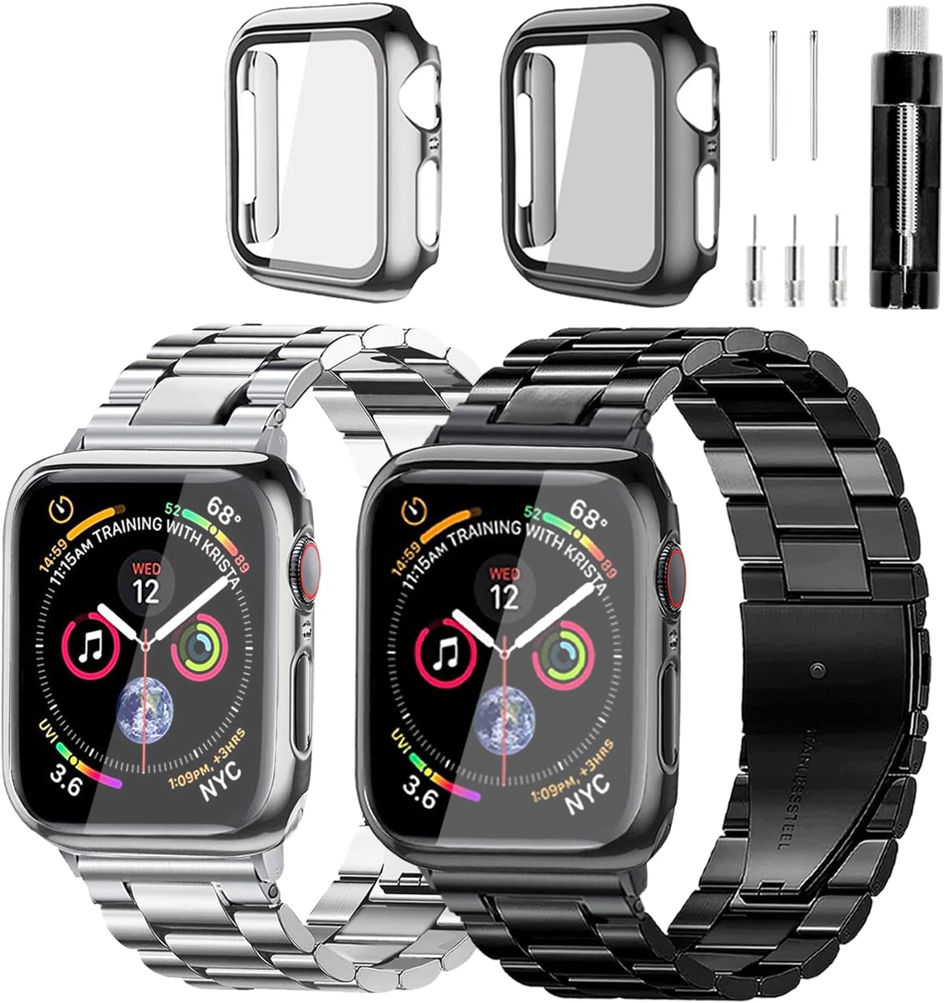 Compatible with Apple Watch Band Case Iwatch Ultra Series 9 8 7 6 5 4 3 2 1 SE 49Mm 45Mm 44Mm 42Mm 41Mm 40Mm 38Mm, Stainless Steel Metal Business Executive Classy Men Women