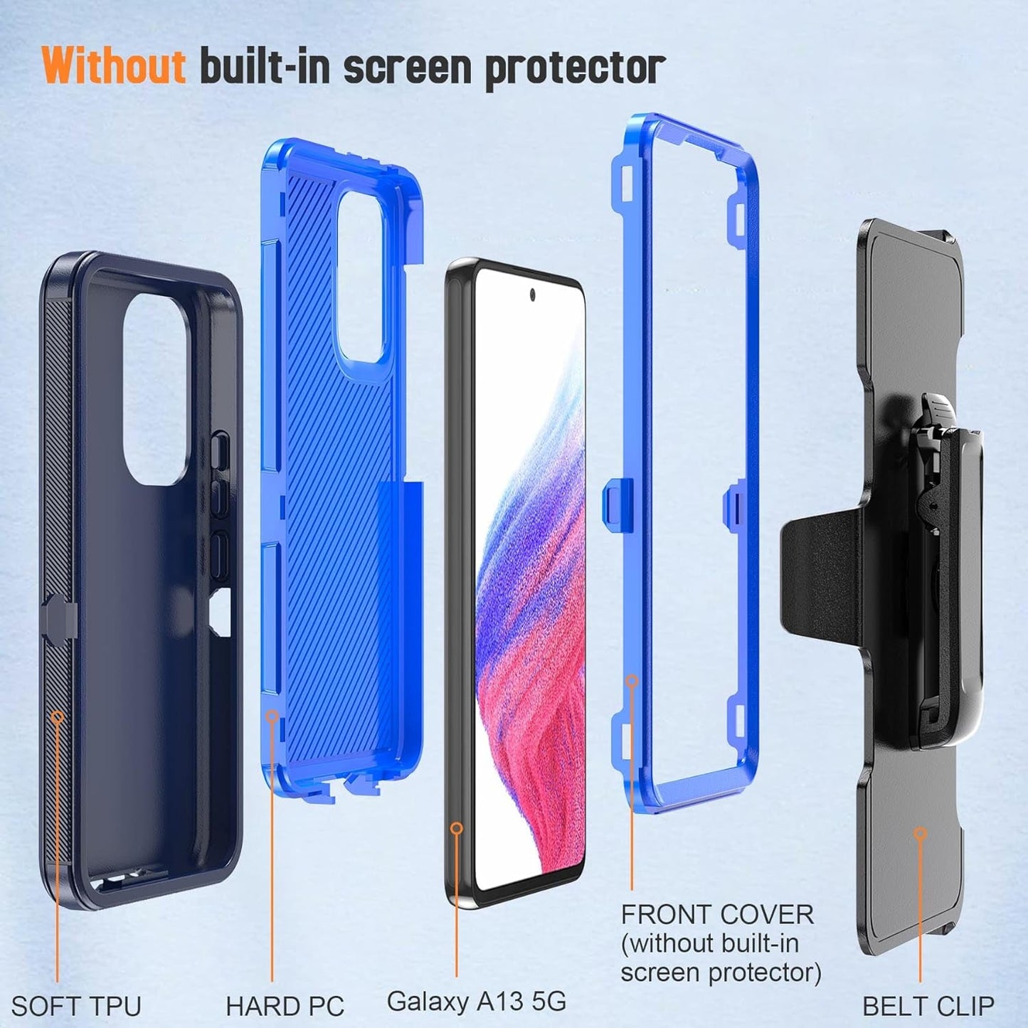 Designed for Samsung Galaxy A53 5G Case with Belt Clip & Kickstand, Full-Body Triple Layers Rugged Case with Screen Protector for Samsung Galaxy A53 5G 6.5 Inch Phone (Navy+Blue)