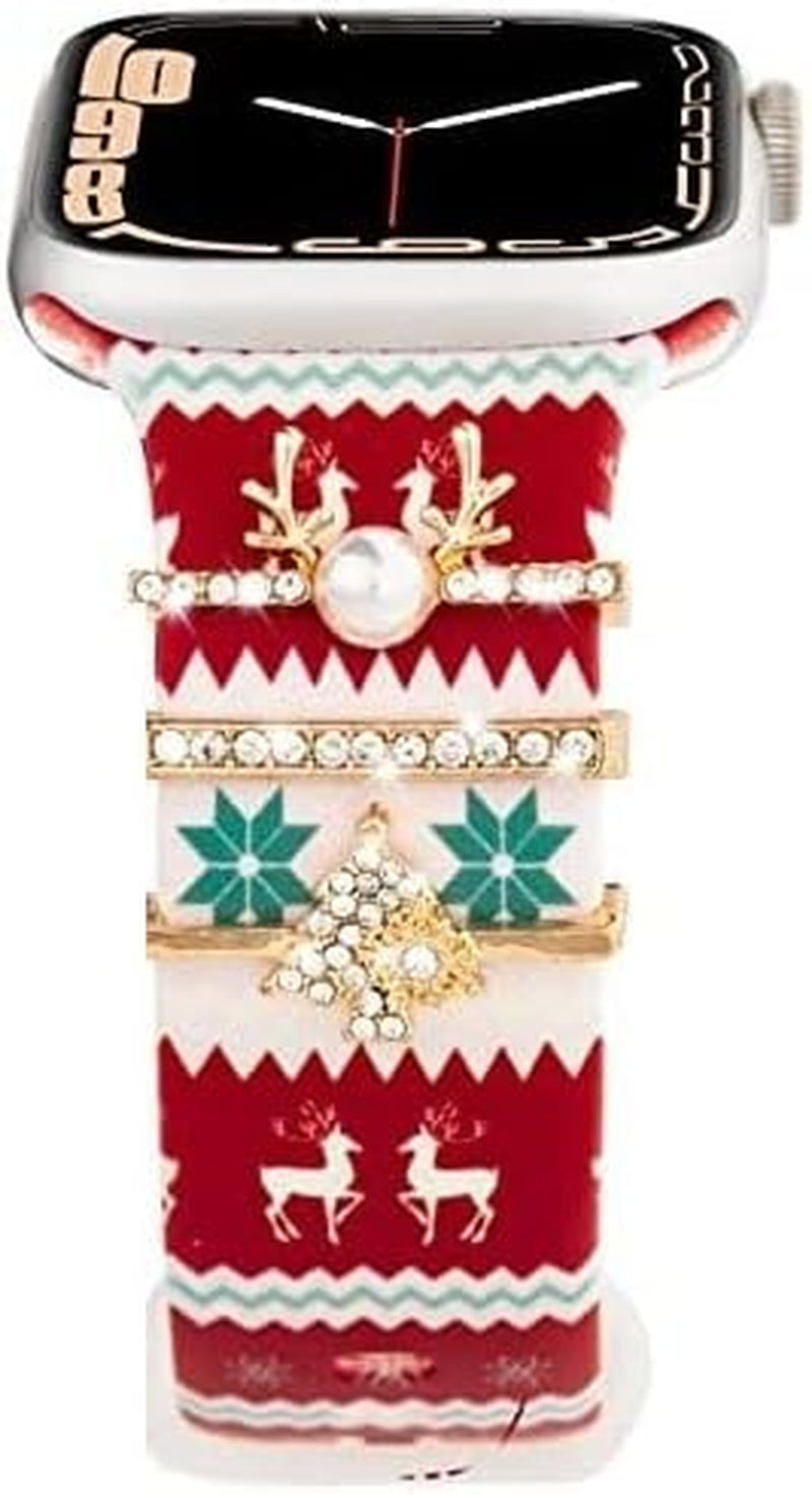 Decorative Rings Loops Compatible with Apple Watch Silicone Bands Metal Diamond Charms 45Mm 44Mm 42Mm 41Mm 40Mm 38Mm Iwatch Series 8 7 6 5 4 3 2 1 Accessories