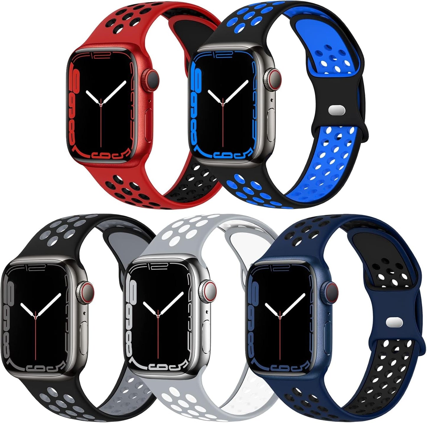 EOMTAM 5 Pack Sport Bands Compatible for Apple Watch 49Mm 45Mm 44Mm 42Mm 41Mm 40Mm 38Mm Men Women, Breathable Silicone Soft Replacement Strap Wristband for Iwatch Series Ultra 8 SE 7 6 5 4 3