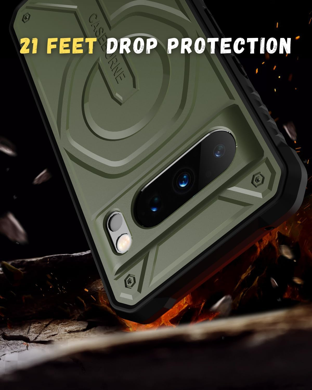 Caseborne Compatible with Google Pixel 8 Pro Protective Case - 5-Layer Construction, Compatible with Magsafe, Slim yet Rugged with Tempered Glass Screen Protector Green  Caseborne   