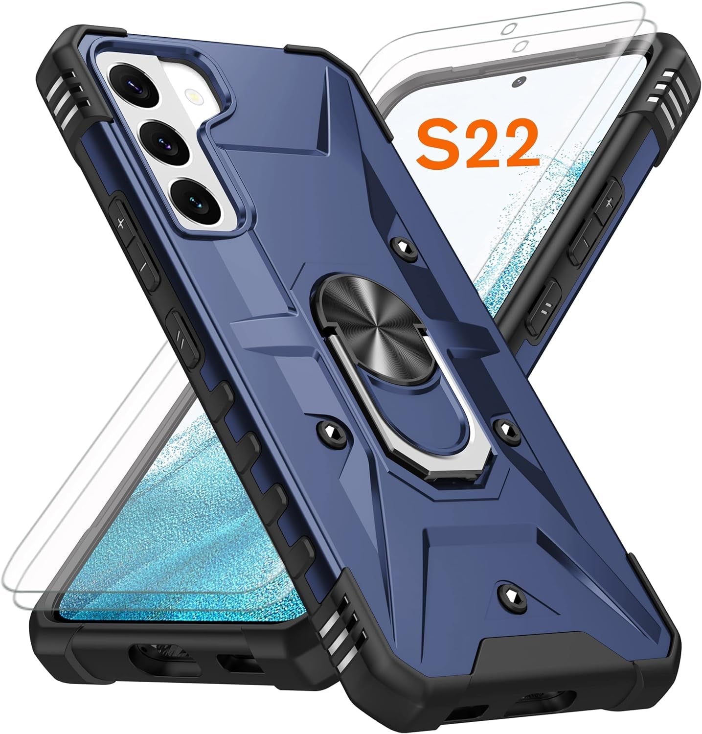 For Samsung Galaxy S22 Case, S22 Case with Self Healing Flexible TPU Screen Protector [2 Pack],Military Grade Double Shockproof Invisible Kickstand Case for Galaxy S22 (Purple)