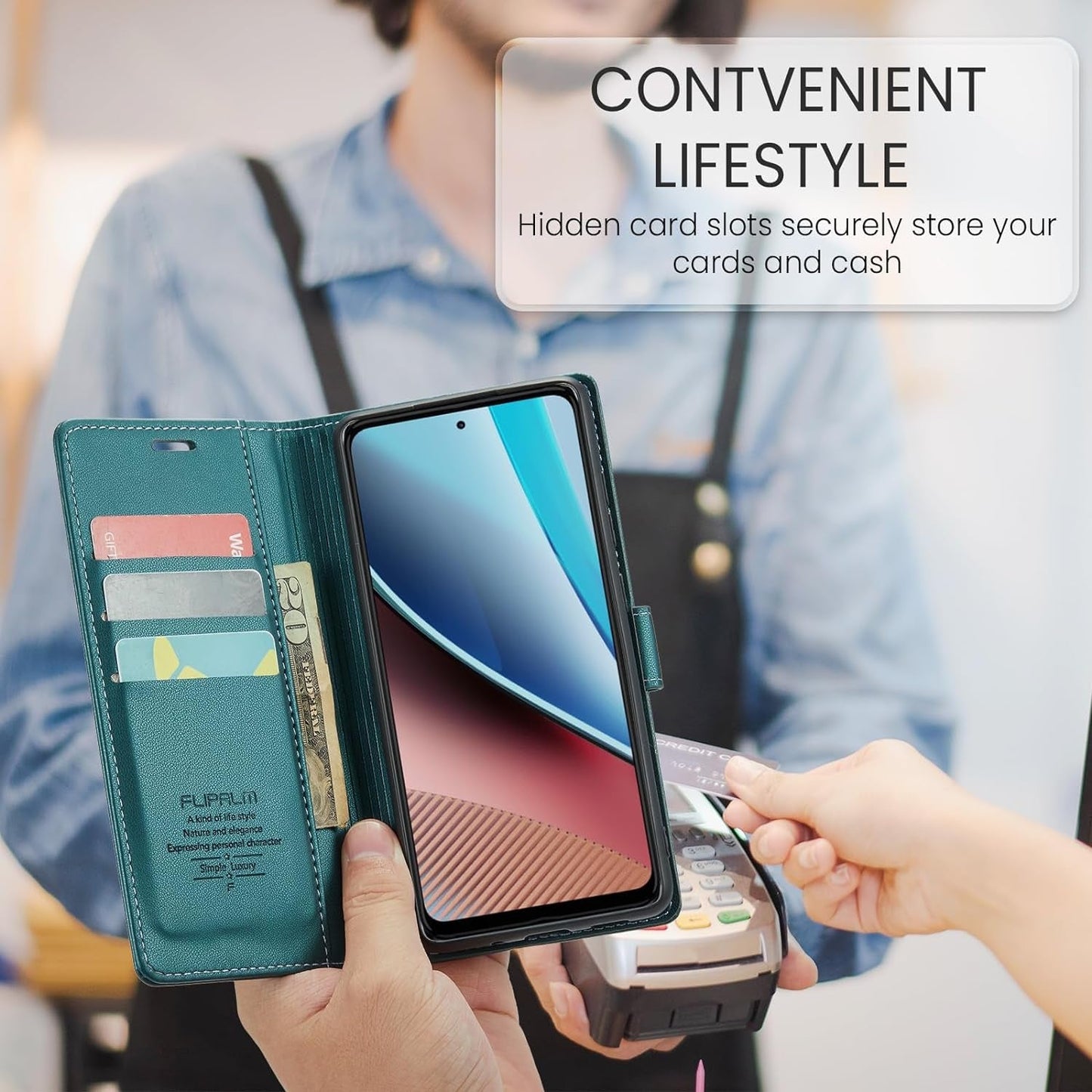 For Samsung Galaxy S22 Plus/S22+ Wallet Case with RFID Blocking Credit Card Holder, PU Leather Folio Flip Kickstand Shockproof Cover Women Men for Samsung S22 plus Phone Case(Blue-Green)