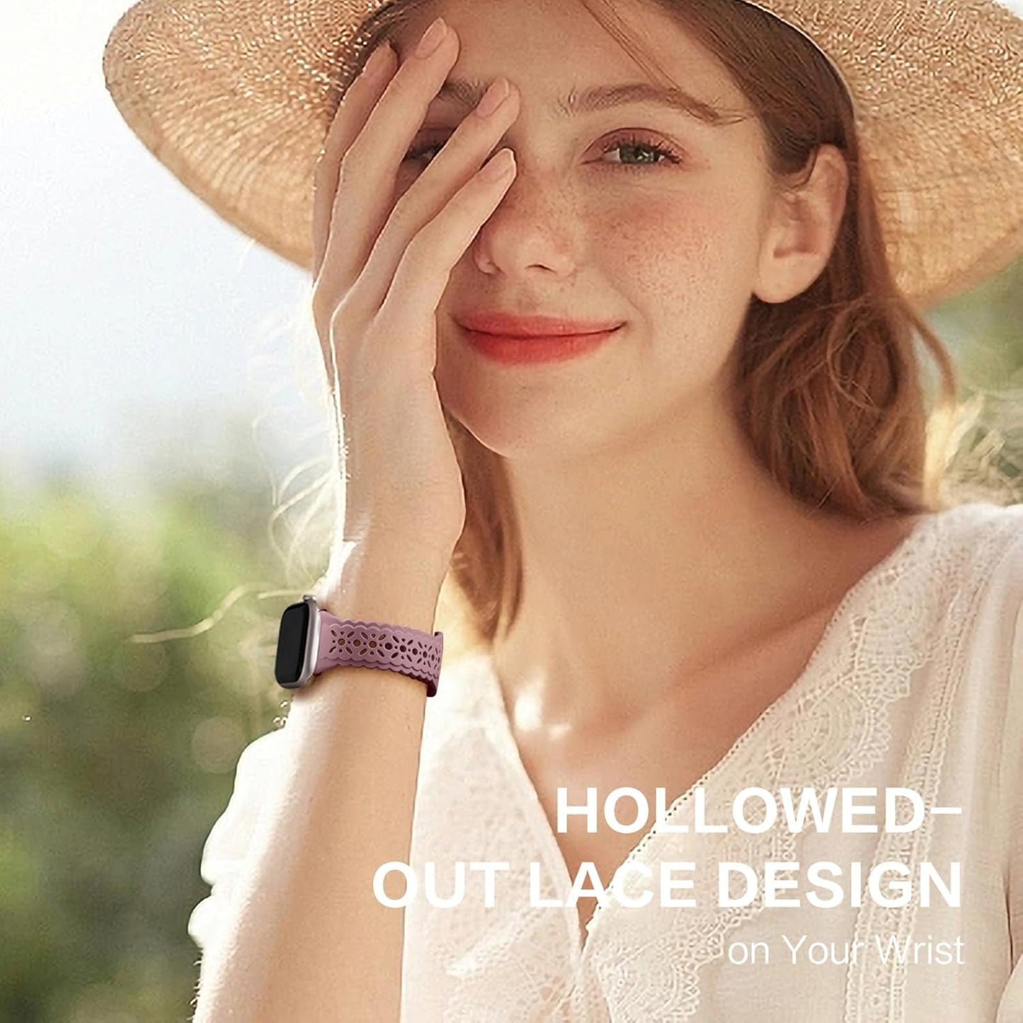 Getino Lace Silicone Band Compatible with Apple Watch Bands for Women 40Mm 41Mm 38Mm 44Mm 45Mm 42Mm 49Mm, Breathable Hollow-Out Sport Strap Slim Thin Bands for Iwatch SE Series 9 8 7 6 5 4 3 2 1 Ultra