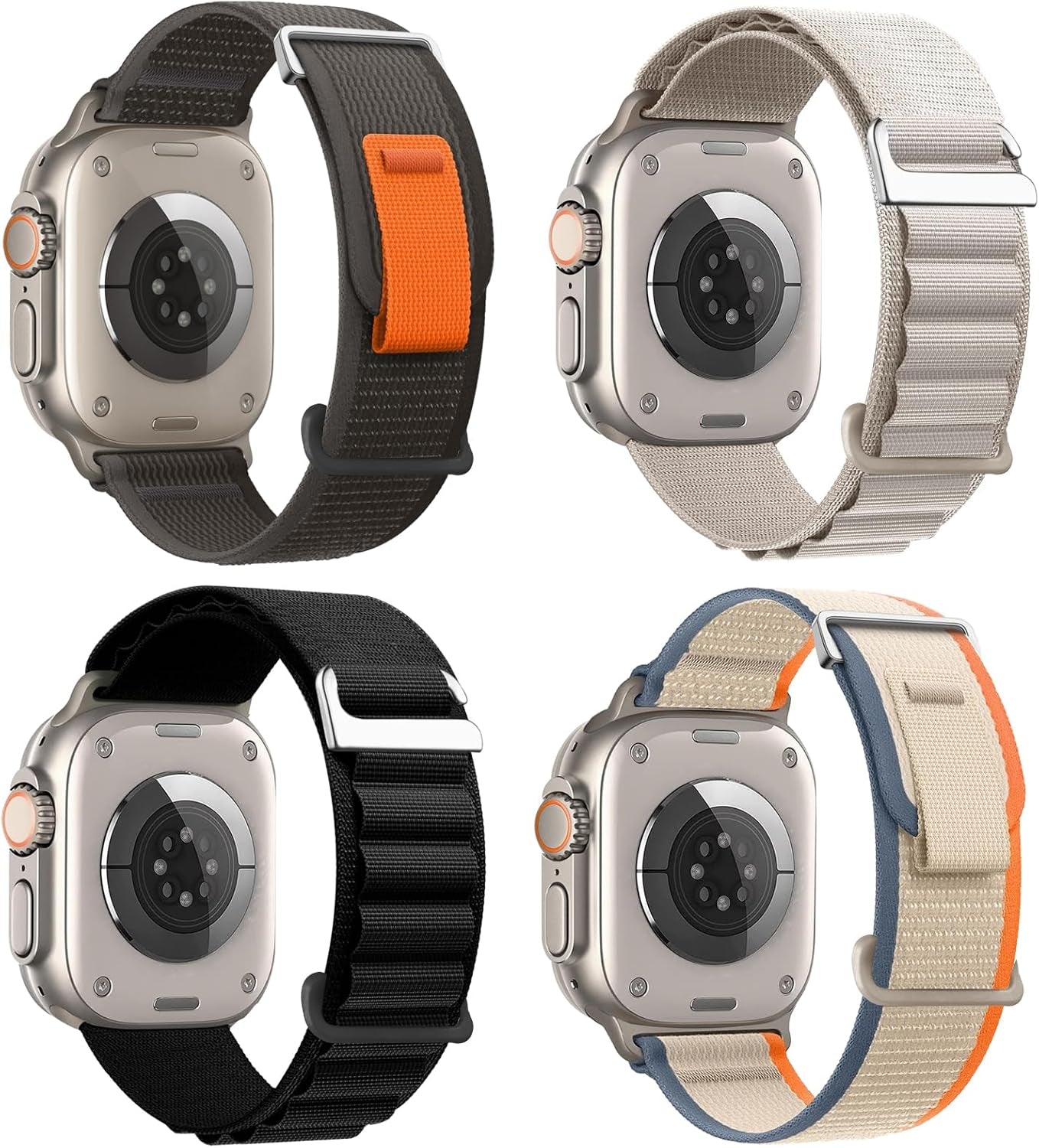 4 Pack Nylon Bands Compatible with Apple Watch Ultra Band 49Mm 45Mm 44Mm 42Mm Men Women, Sport Breathable Trail Loop+Alpine Loop Band Replacement for Ultra/Ultra 2 Iwatch Series 9 8 7 6 SE 5 4 3 2 1