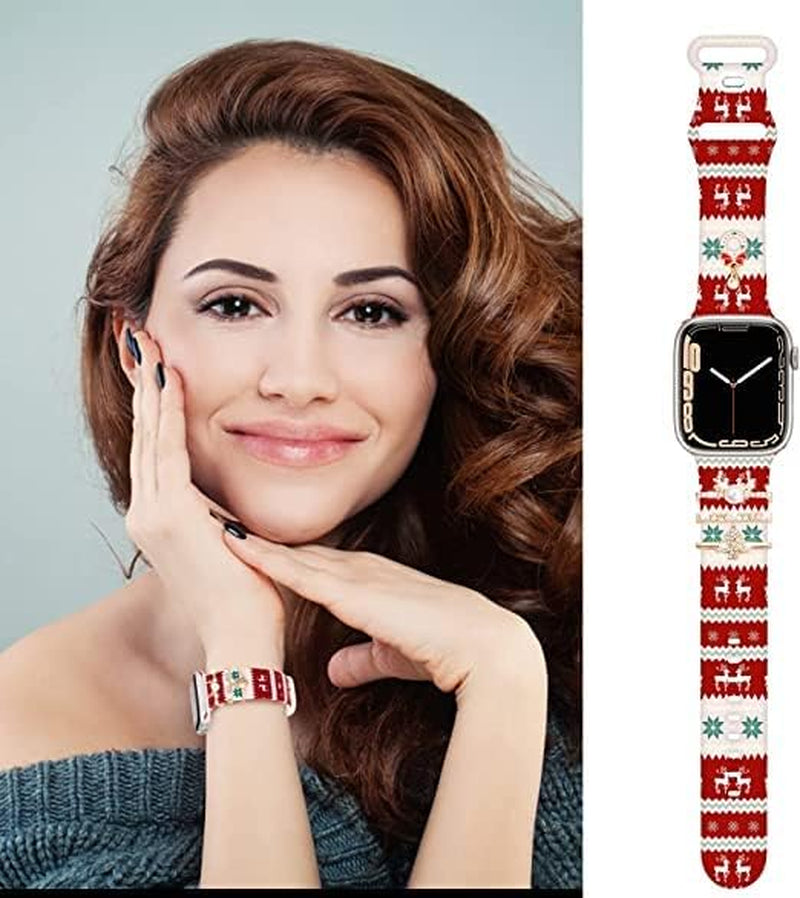 Decorative Rings Loops Compatible with Apple Watch Silicone Bands Metal Diamond Charms 45Mm 44Mm 42Mm 41Mm 40Mm 38Mm Iwatch Series 8 7 6 5 4 3 2 1 Accessories