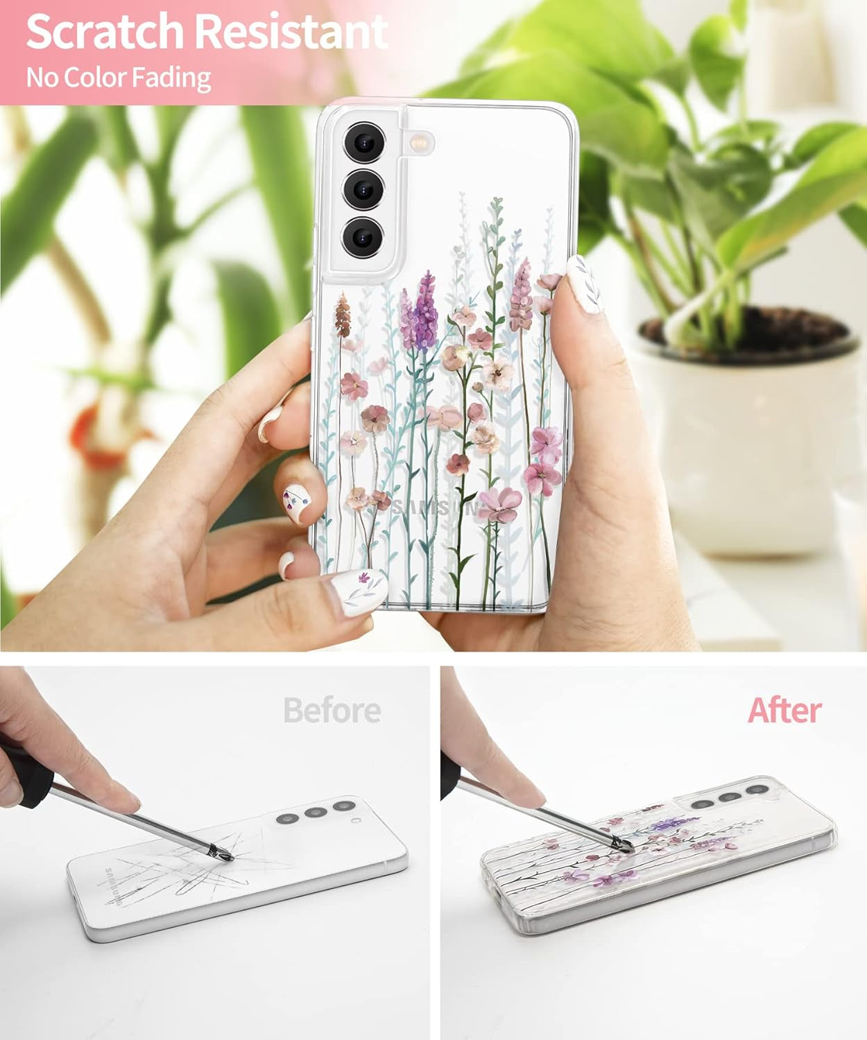 Gronda Case for Samsung Galaxy S22 Cute Floral Design Case for Galaxy S22 anti Yellowing Slim S22 Phone Case for Women, Flowers Blooming