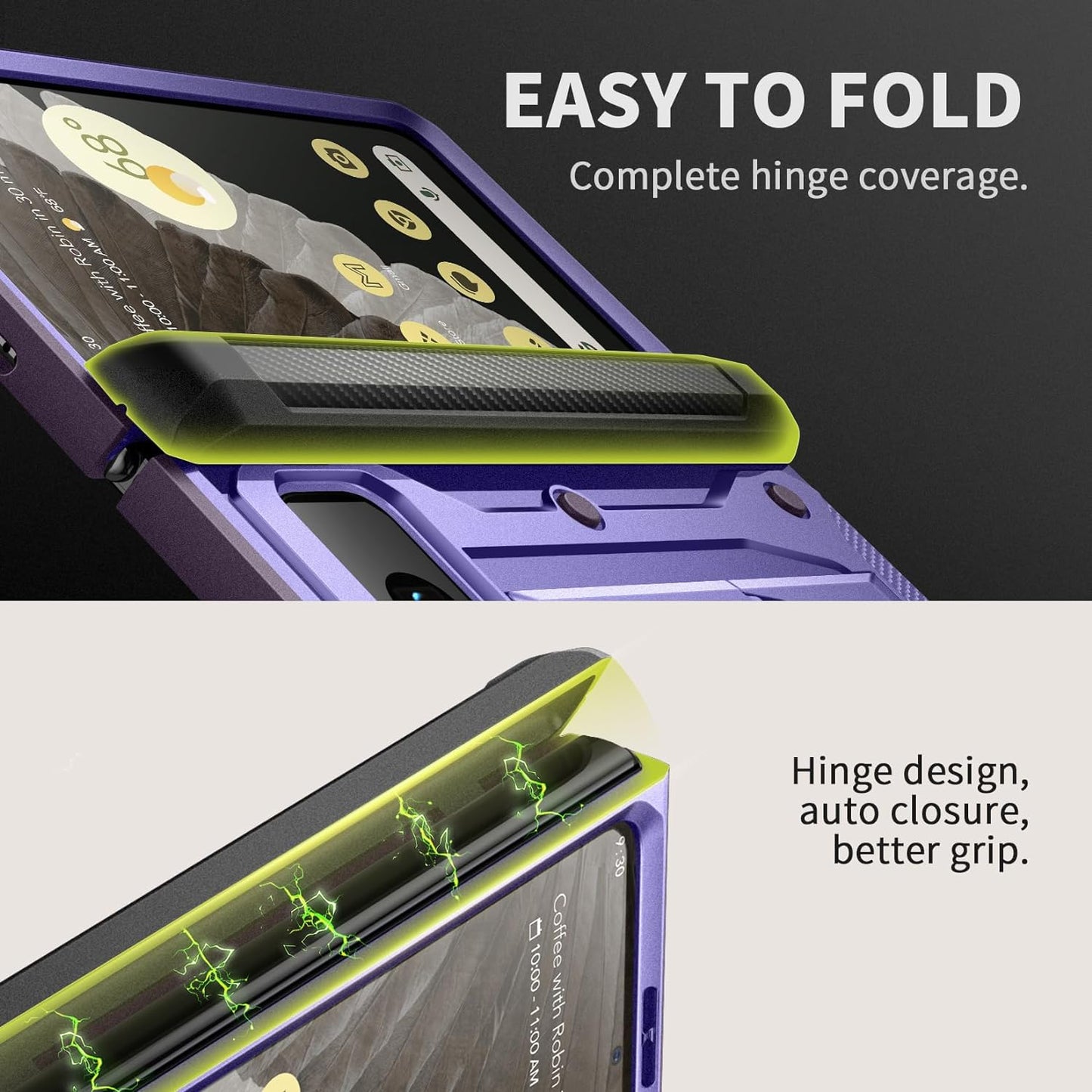 Tongate for Google Pixel Fold Case(2023), [Bulit-In Screen Protector] [Hinge Protection] Military Grade Dual Layer Shockproof Rugged Phone Case with Kickstand & Belt Clip for Pixel Fold 5G, Purple  Tongate   