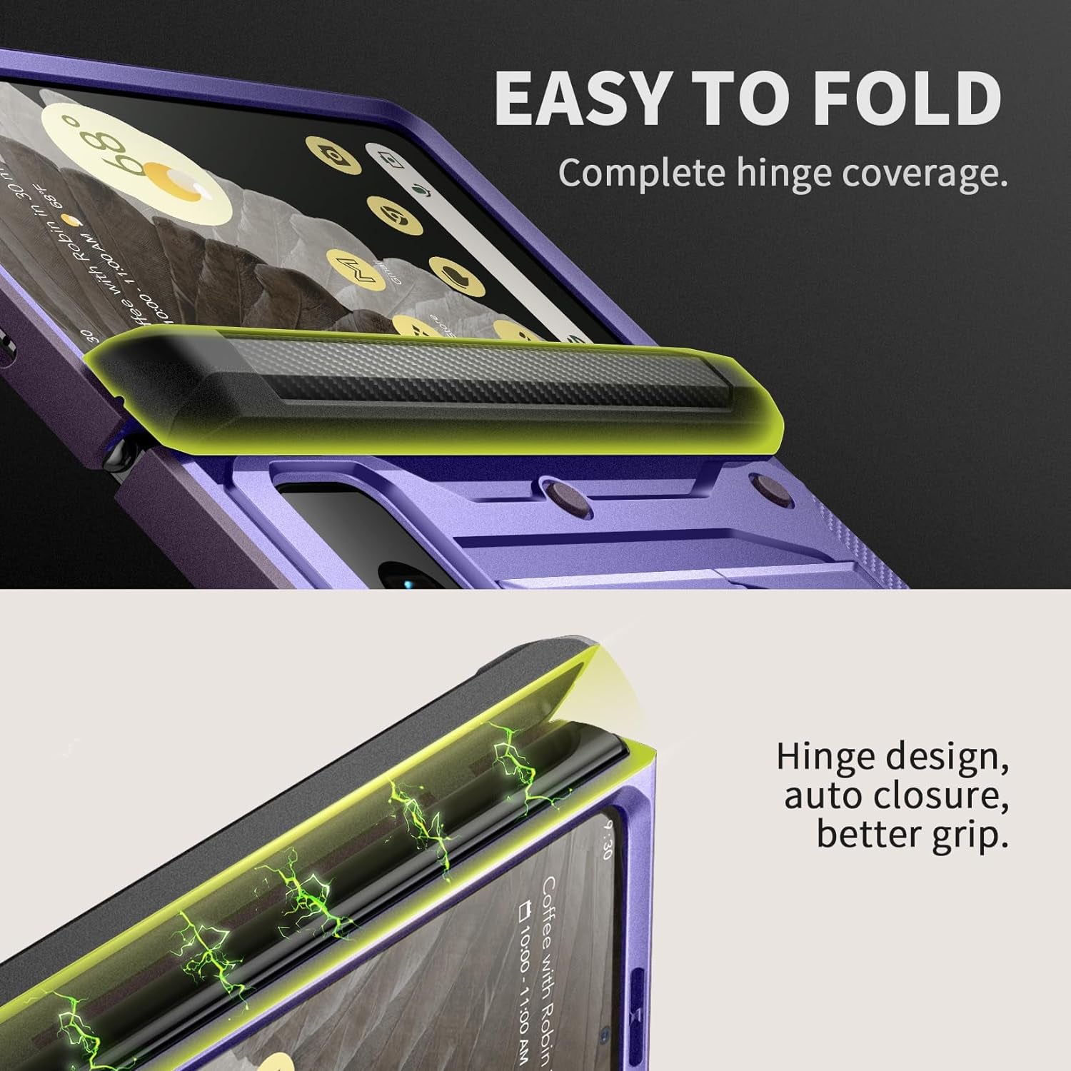 Tongate for Google Pixel Fold Case(2023), [Bulit-In Screen Protector] [Hinge Protection] Military Grade Dual Layer Shockproof Rugged Phone Case with Kickstand & Belt Clip for Pixel Fold 5G, Purple  Tongate   