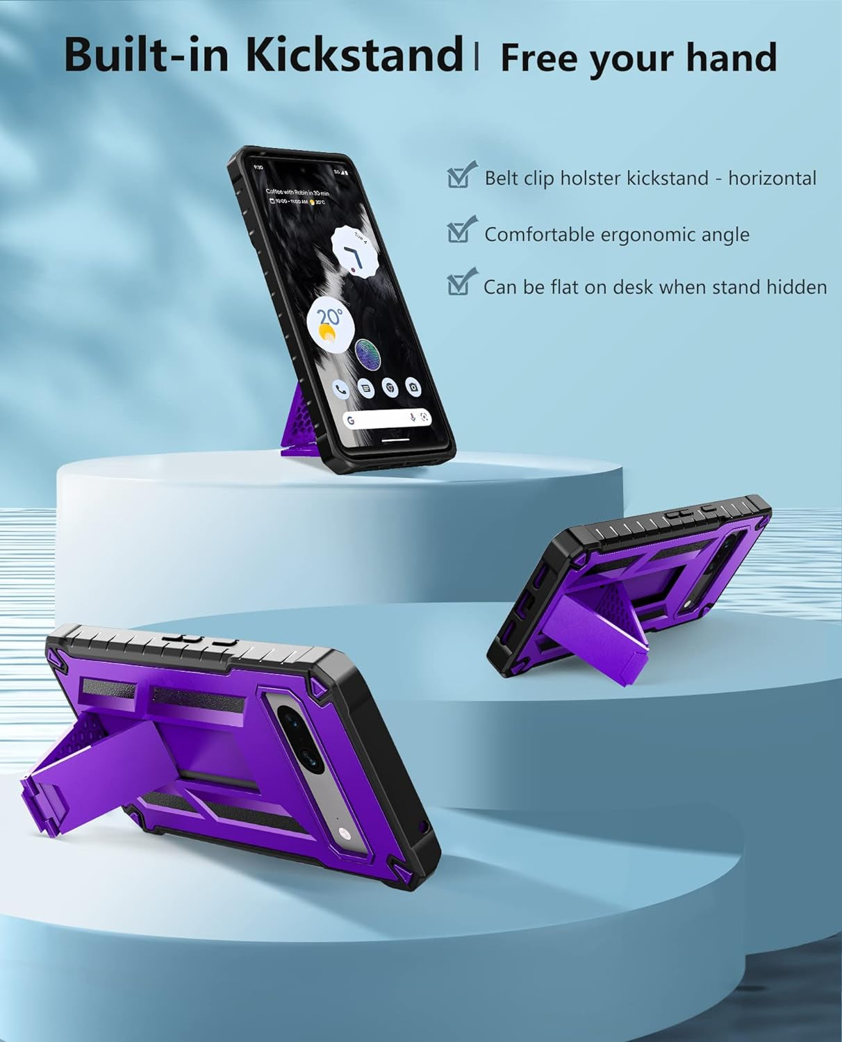 FNTCASE for Google Pixel 7 Case: Built-In Screen Protector & Kickstand | Full-Body Dual Layer Rugged Heavy Duty Protection | Military Shockproof Cell Phone Protective Cover 5G - Purple  FNTCASE   