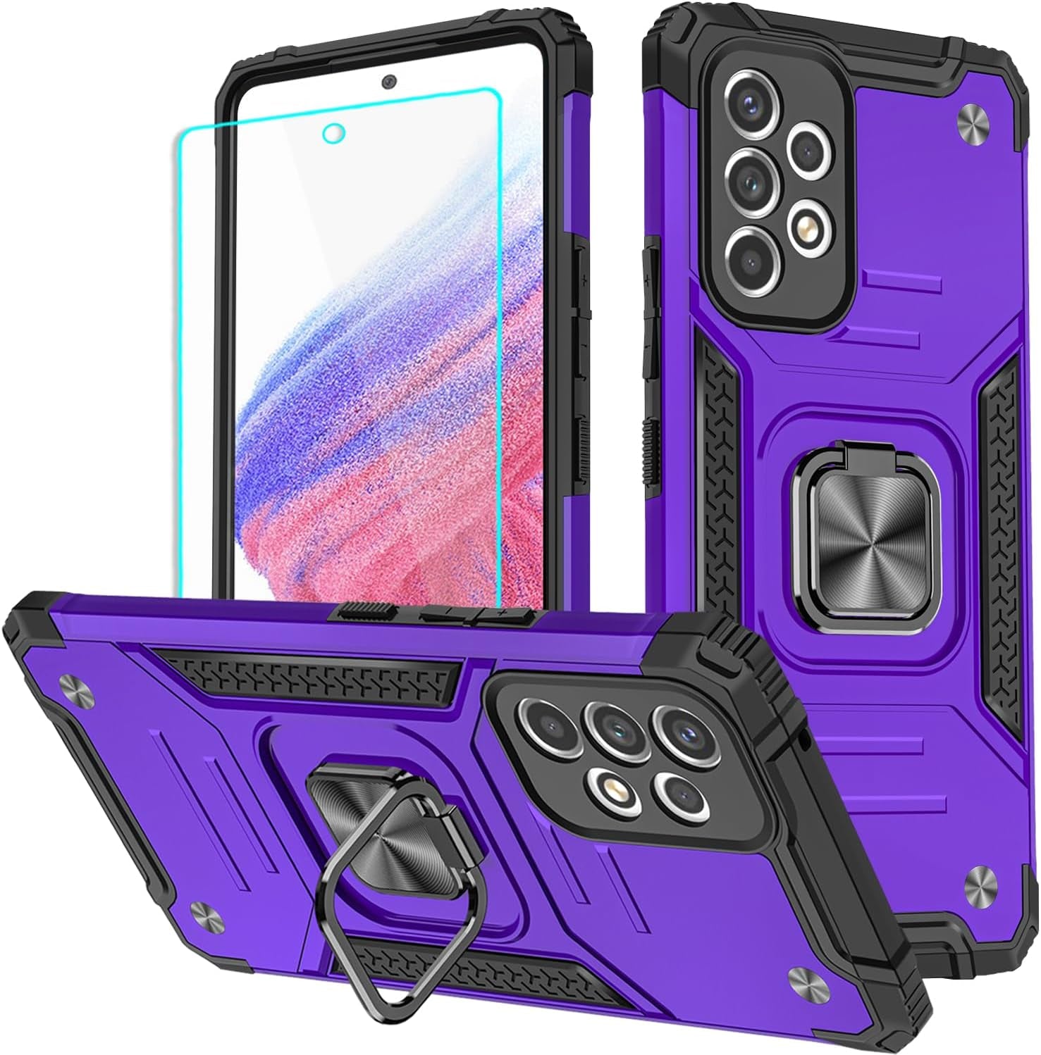 For Samsung A53 5G Case, Galaxy A53 5G Case with HD Screen Protector, 360°Military Grade Rotatable Kickstand (Heavy Duty) Shockproof Protective Fit Cases for Samsung Galaxy A53 5G (Green)