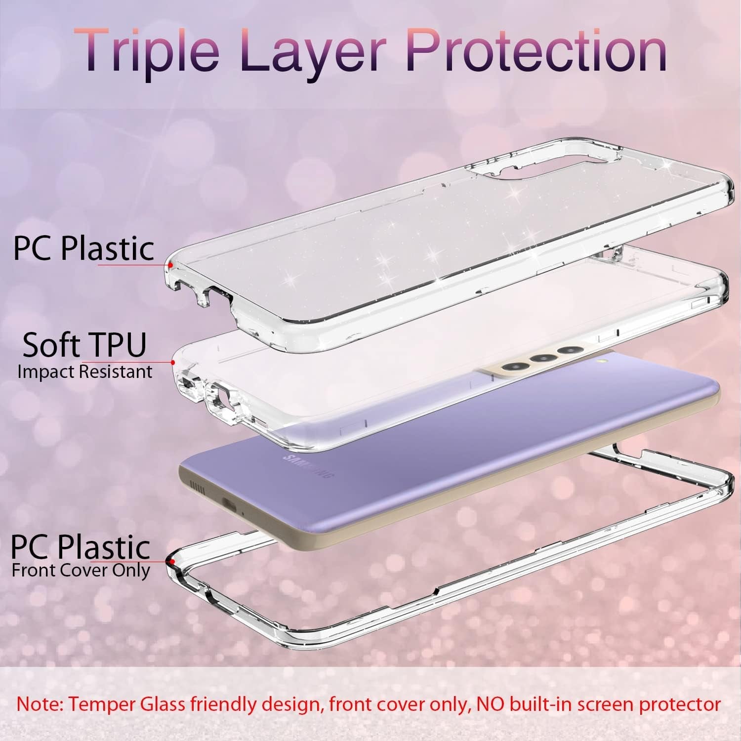 Coolwee Crystal Glitter Full Protective Case for Galaxy S22 plus - Heavy Duty Hybrid, Shockproof, Transparent, Bling Sparkle