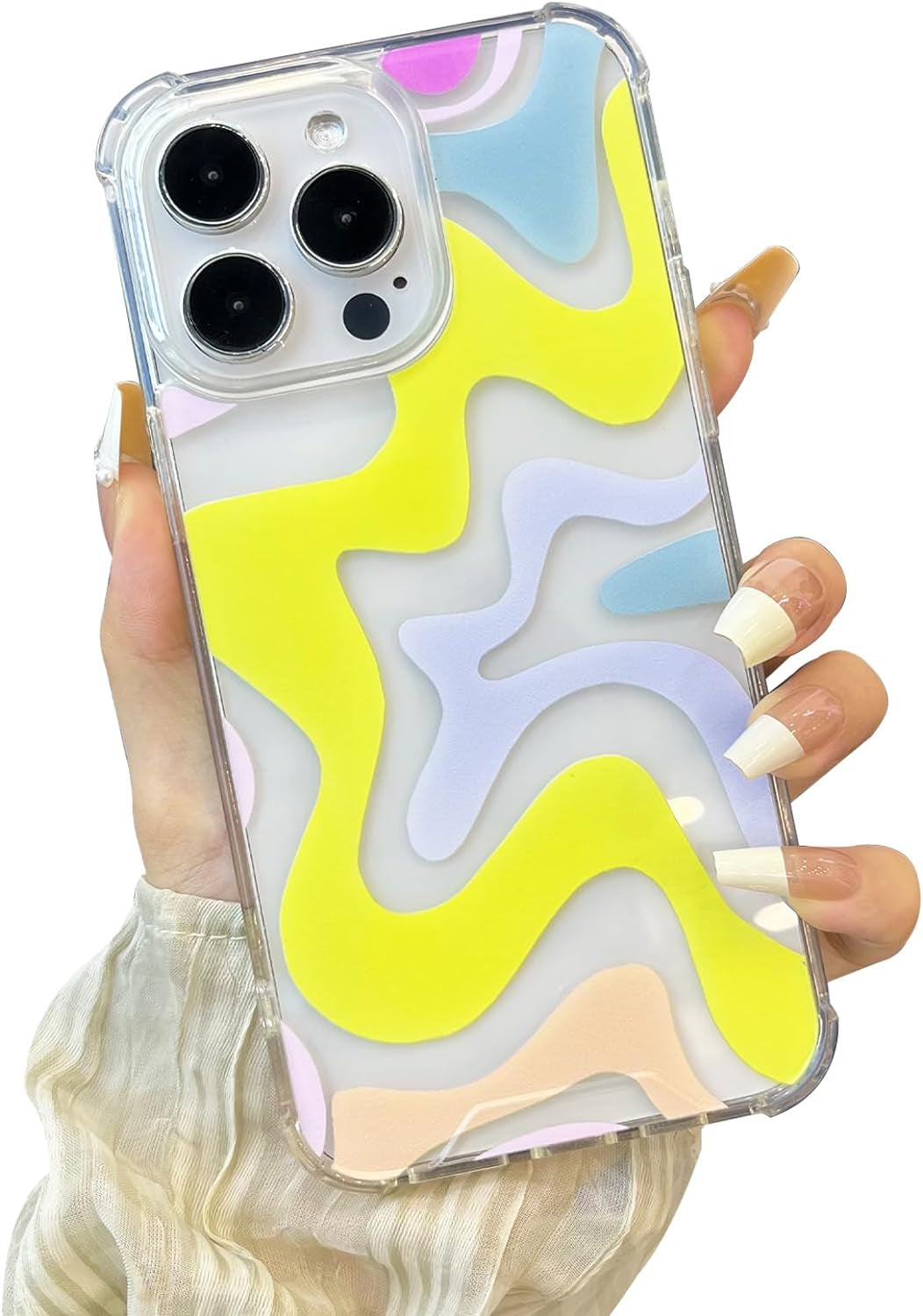 Ginkgonut Compatible with Iphone 14 Pro Case, Fashion Simple Cute Wavy Pattern Case for Women Girls Soft Tpu+Hard PC Protection Case for Iphone 14 Pro-Blue  Ginkgonut Colorful Iphone 11 Pro Max 