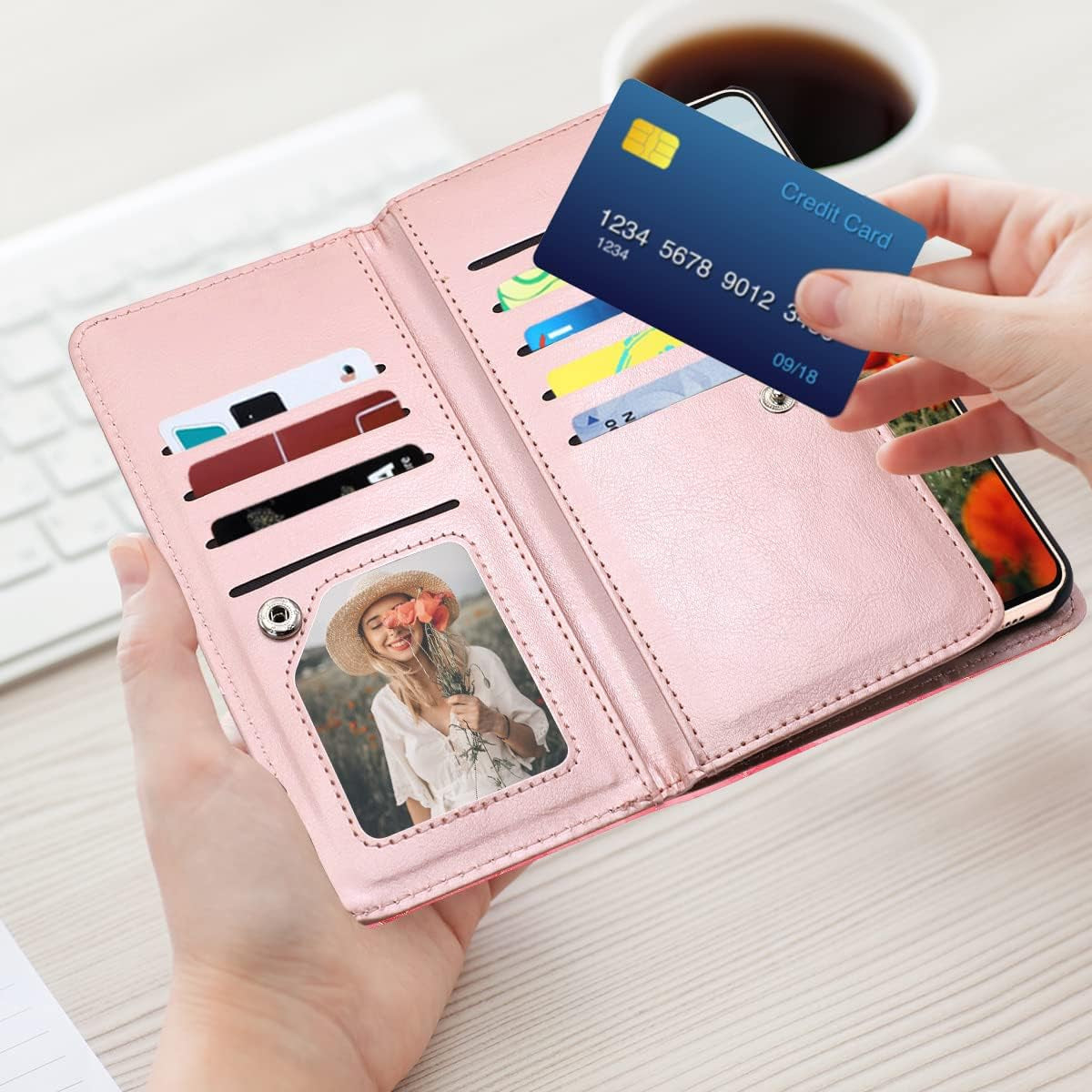 Fingic Compatible with Samsung Galaxy A53 Case Wallet, Rose Gold Marble 9 Card Holder PU Leather Detachable Wrist Strap Wallet Case for Women Cover for Samsung Galaxy A53 5G, Rose Gold