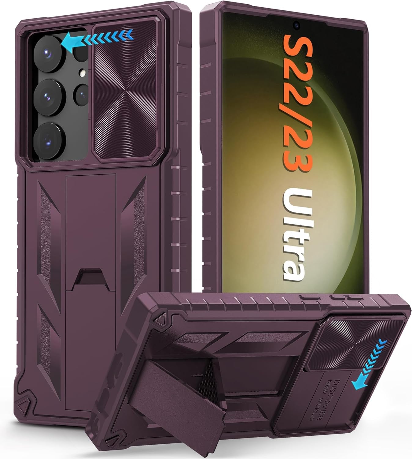 FNTCASE for Samsung Galaxy S23-Ultra Case: S22 Ultra Military Grade Shockproof Protection Mobile Case with Kickstand & Matte Textured Rugged TPU Shell | Drop Proof Protective Phone Cover