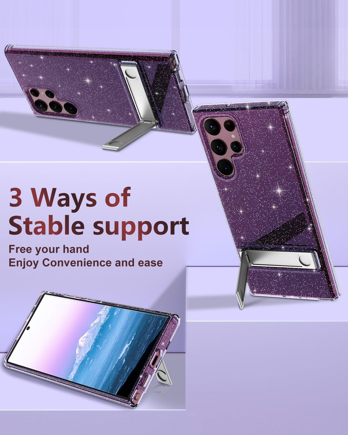 Btscase for Samsung Galaxy S22 Ultra 5G Case, with Adjustable Metal Kickstand, Crystal Clear Soft Flexible TPU Slim Shockproof Drop Protective Girls Women Men Cover for Galaxy S22 Ultra 5G, Purple