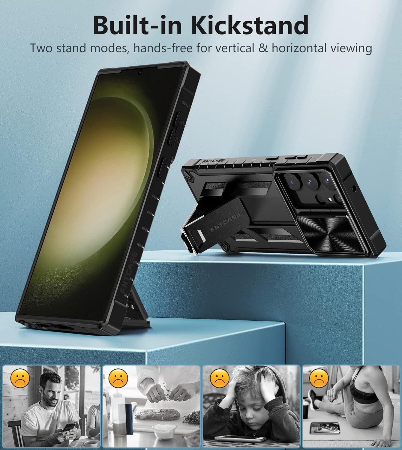 FNTCASE for Samsung Galaxy S23-Ultra Case: S22 Ultra Military Grade Shockproof Protection Mobile Case with Kickstand & Matte Textured Rugged TPU Shell | Drop Proof Protective Phone Cover