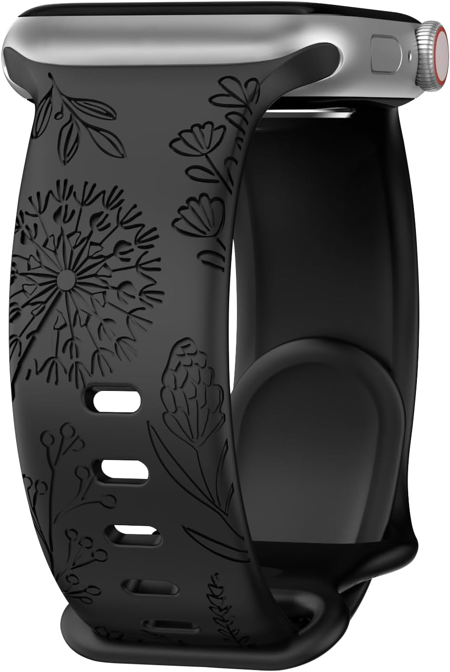 Floral Engraved Bands Compatible with Apple Watch Band for Women 44Mm 40Mm 38Mm 41Mm 45Mm 49Mm 42Mm, Soft Silicone Dandelion Pattern Sport Strap for Iwatch Bands Series Ultra 2 SE 9 8 7 6 5 4 3 2 1