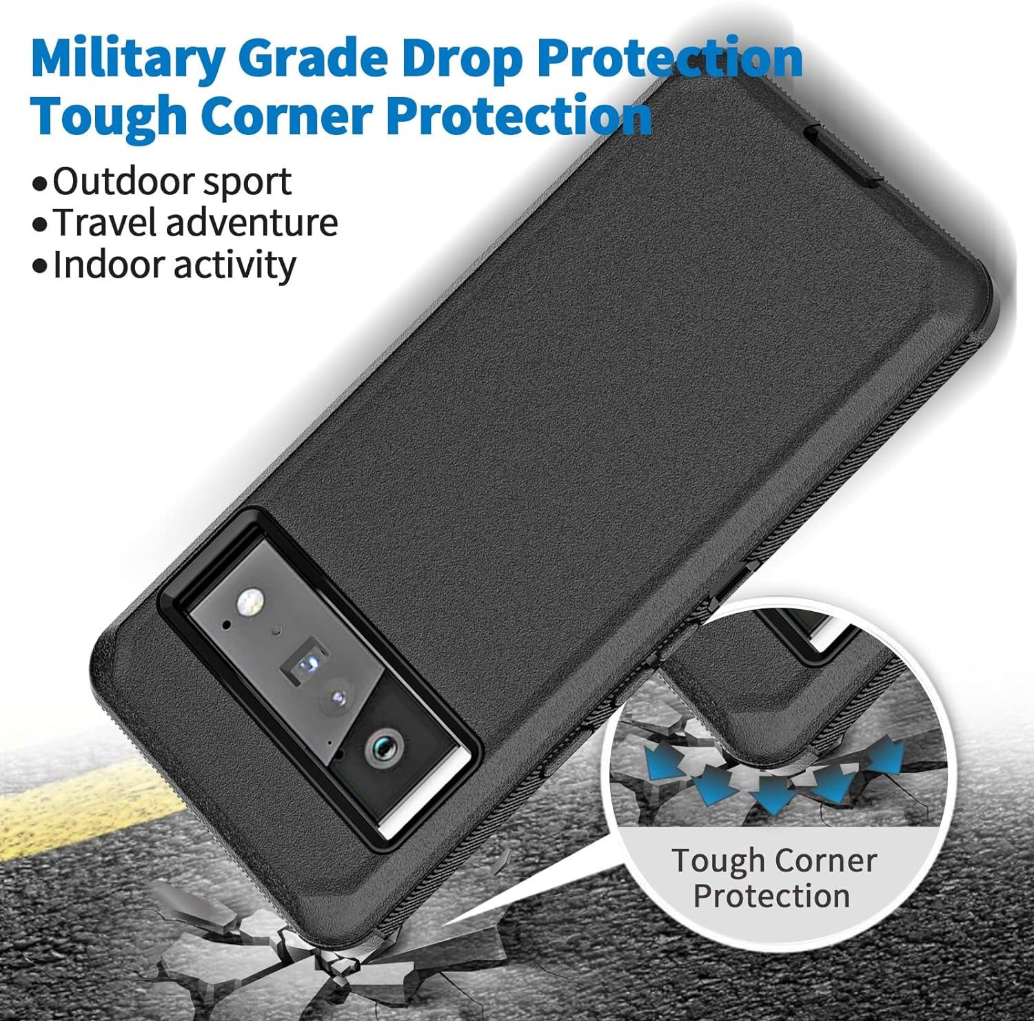 Anloes Case for Google Pixel 6, Pixel 6 Phone Case Heavy Duty Shockproof Dustproof Rugged Defender Protective, 3 in 1 Bumper Cover for Pixel 6 5G Black(Without Screen Protector)  Anloes   