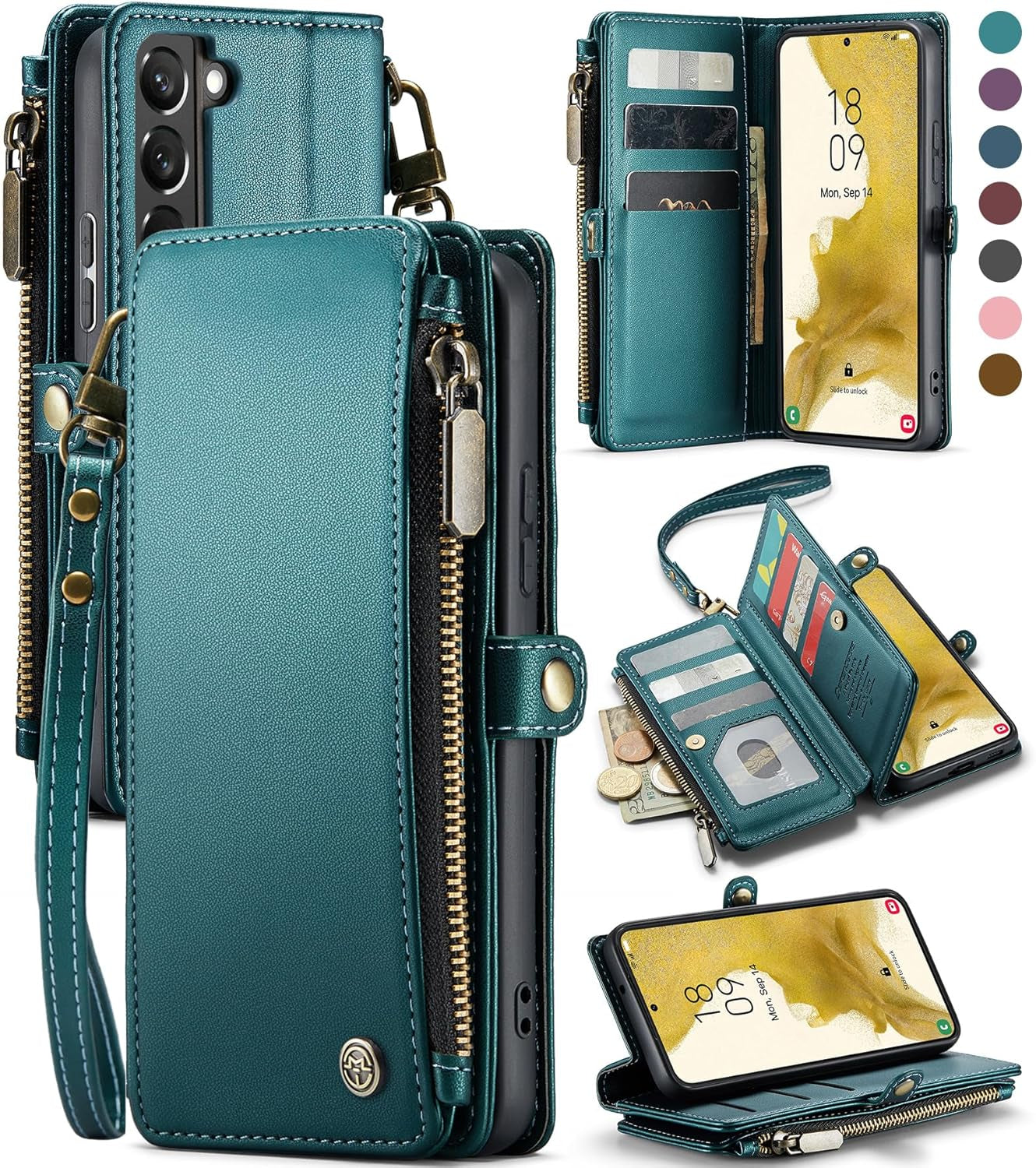 Defencase for Galaxy S22 plus Case, 【RFID Blocking】 for Samsung Galaxy S22 plus Case Wallet for Women Men with Card Holder, Zipper Strap Magnetic Flip PU Leather Phone Case for Samsung S22 Plus, Black