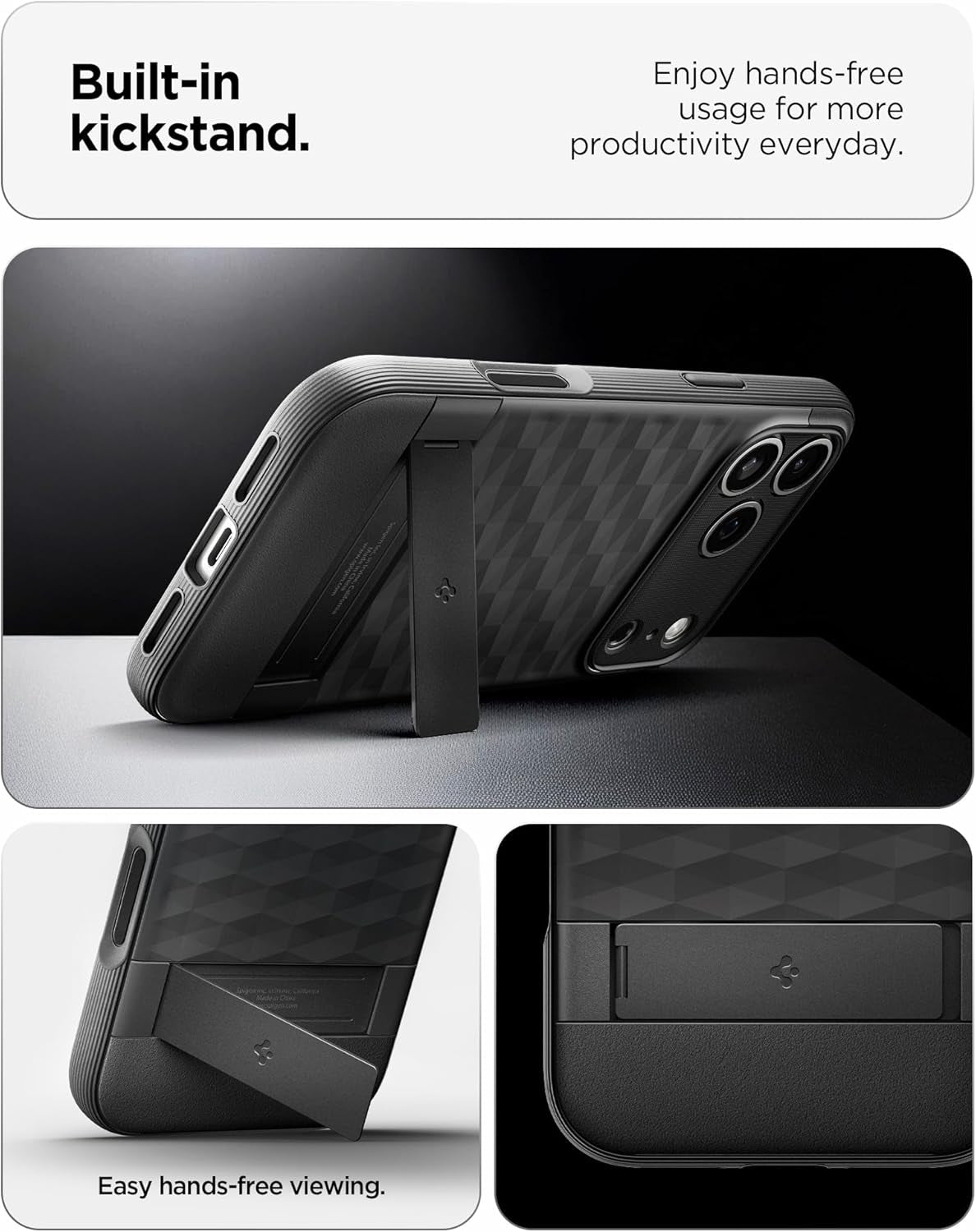 Spigen for Iphone 17 Pro Max Case, Parallax S Magfit [TPU Covered Camera Control] [Kickstand] [Compatible with Magsafe] - Matte Black