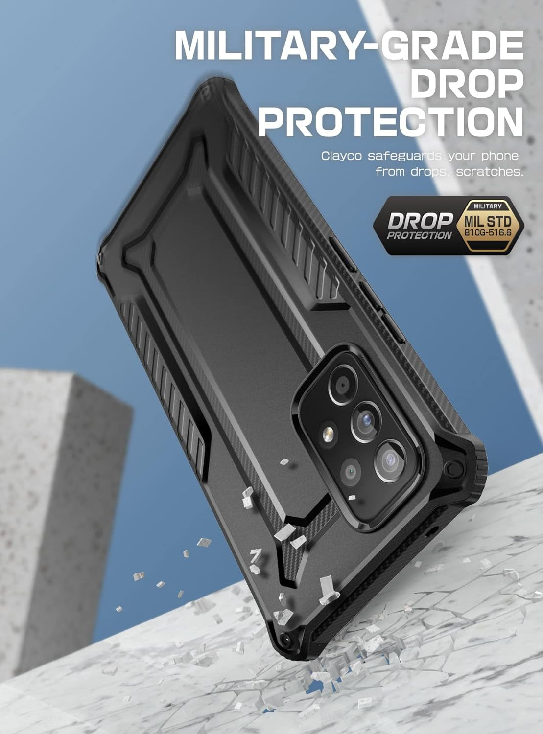 Clayco Xenon Case for Samsung Galaxy A53 5G Case, [Built-In Screen Protector] Full-Body Rugged Cover Compatible with Fingerprint Reader, 6.4 Inch 2022 Release Black